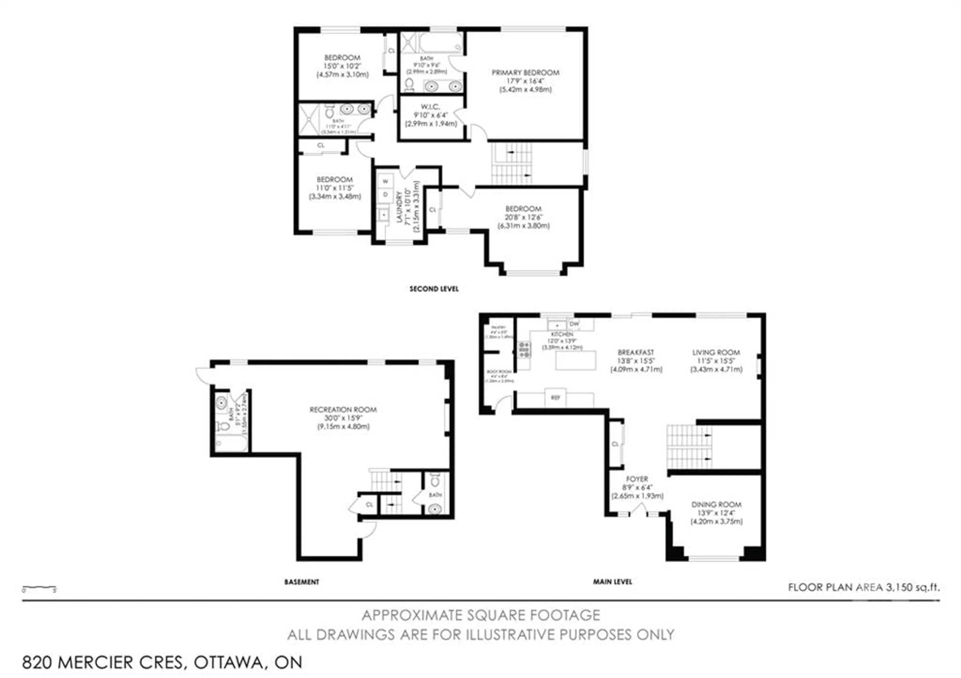 Floor plan for 820 MERCIER Cres, Ottawa Ontario K1W 1E6