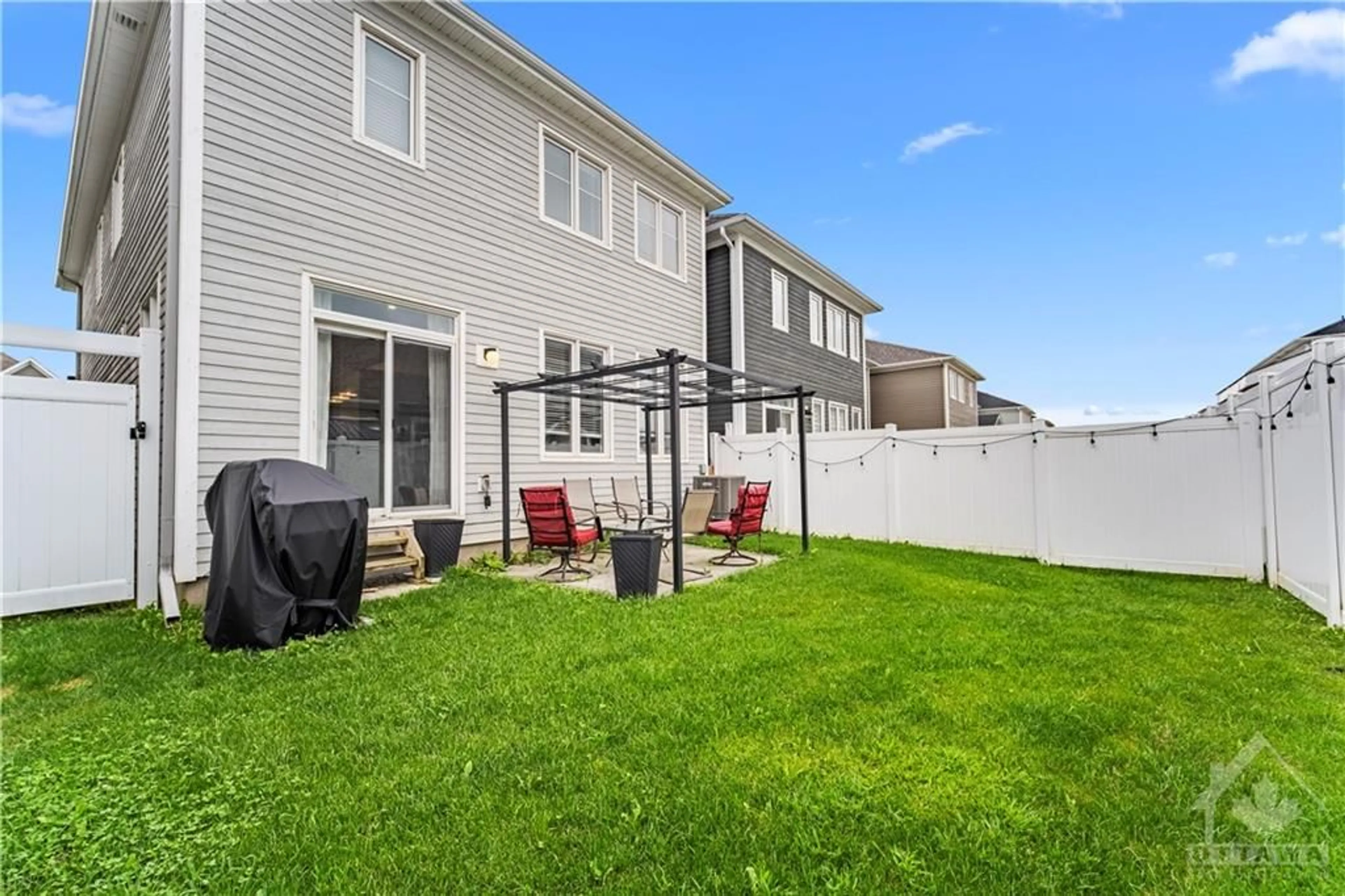 Patio, the fenced backyard for 191 EQUITATION Cir, Ottawa Ontario K0A 2Z0