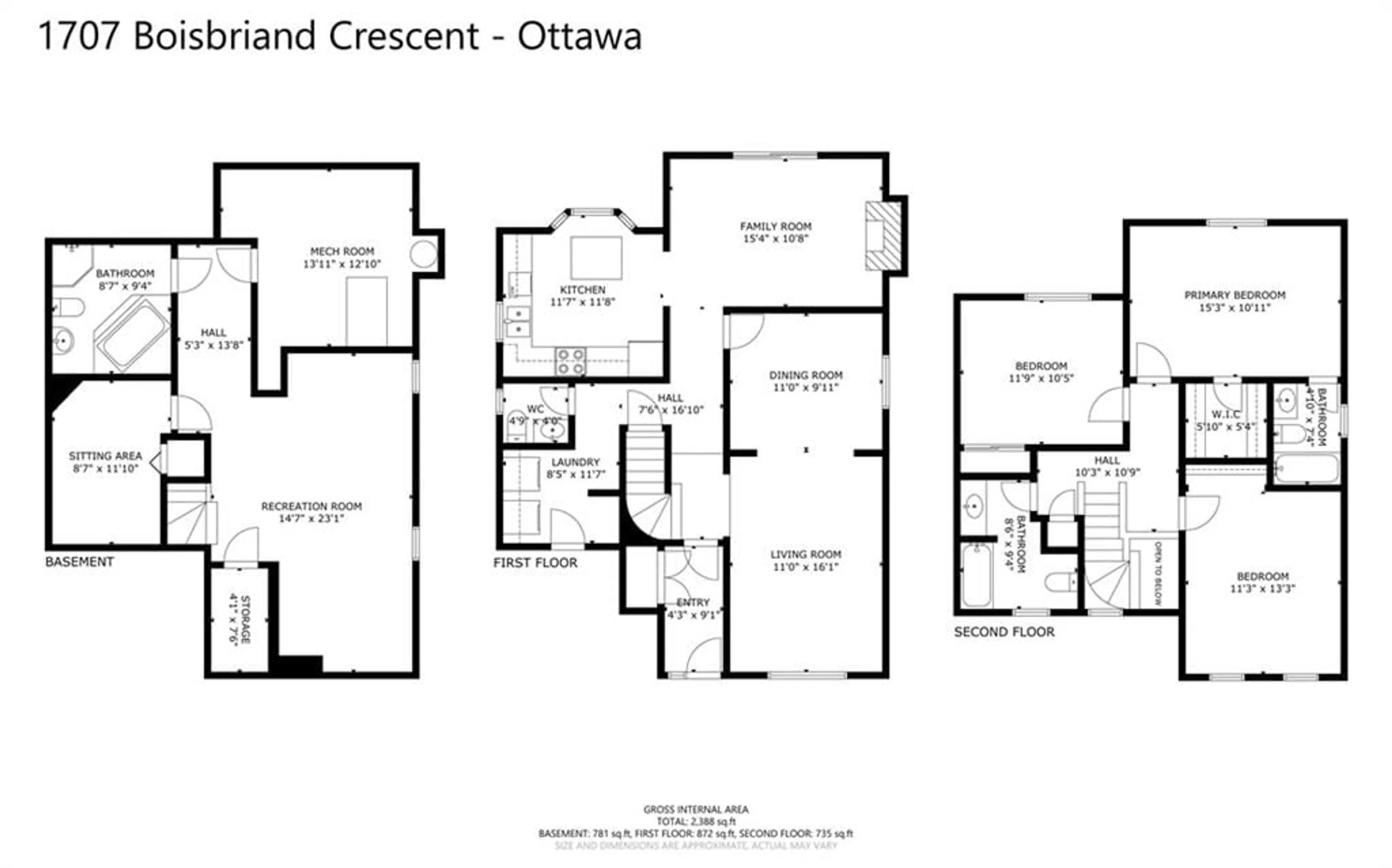 Floor plan for 1707 BOISBRIAND Cres, Ottawa Ontario K1V 4V1