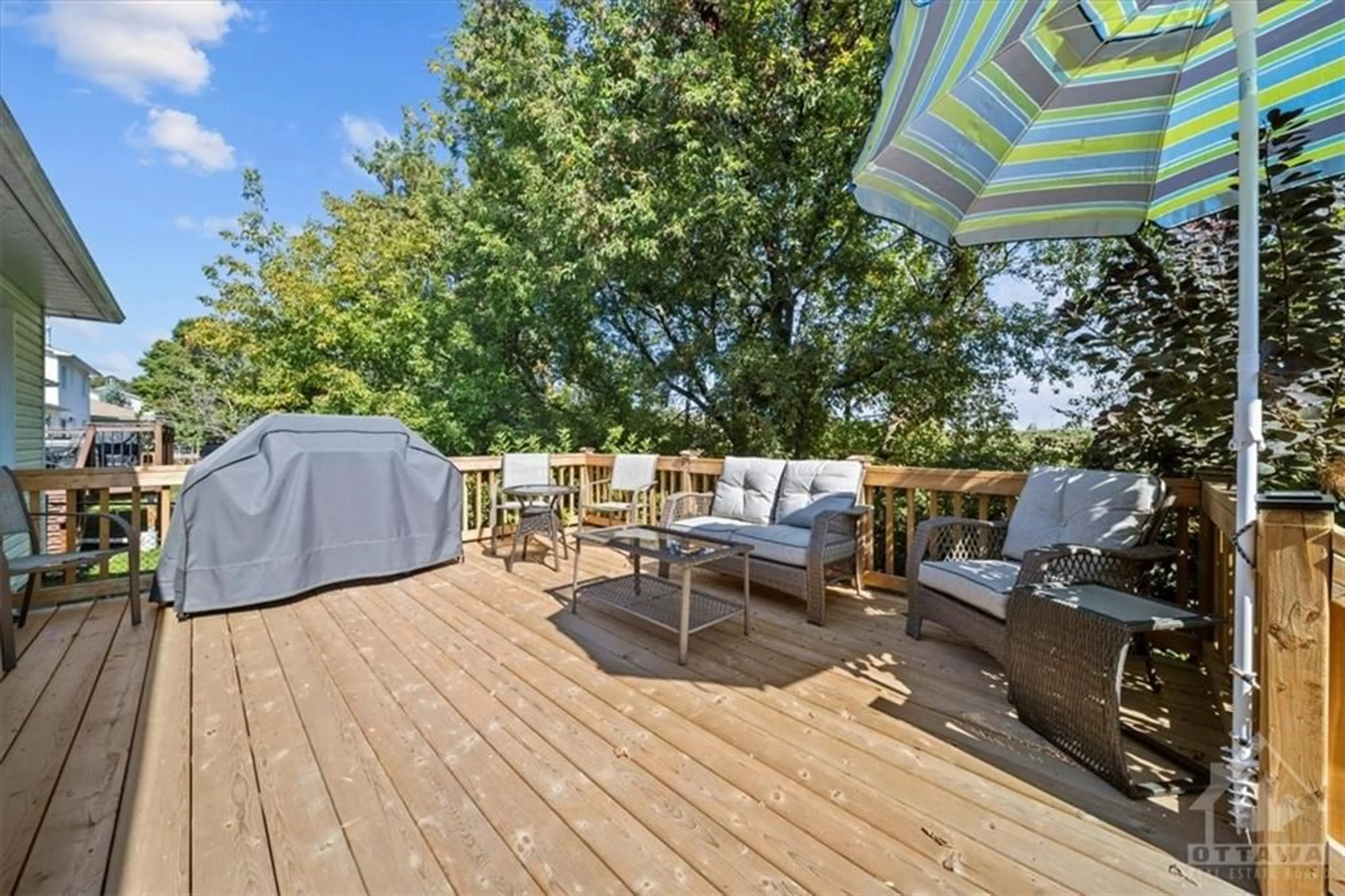 Patio, the fenced backyard for 35 CARIBOU Ave, Ottawa Ontario K2S 1M7