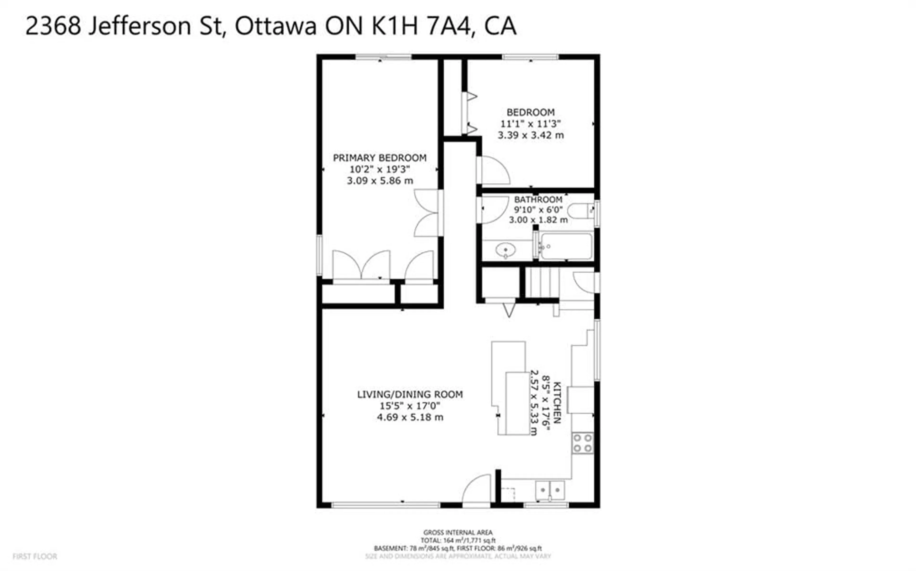 Floor plan for 2368 JEFFERSON St, Ottawa Ontario K1H 7A4