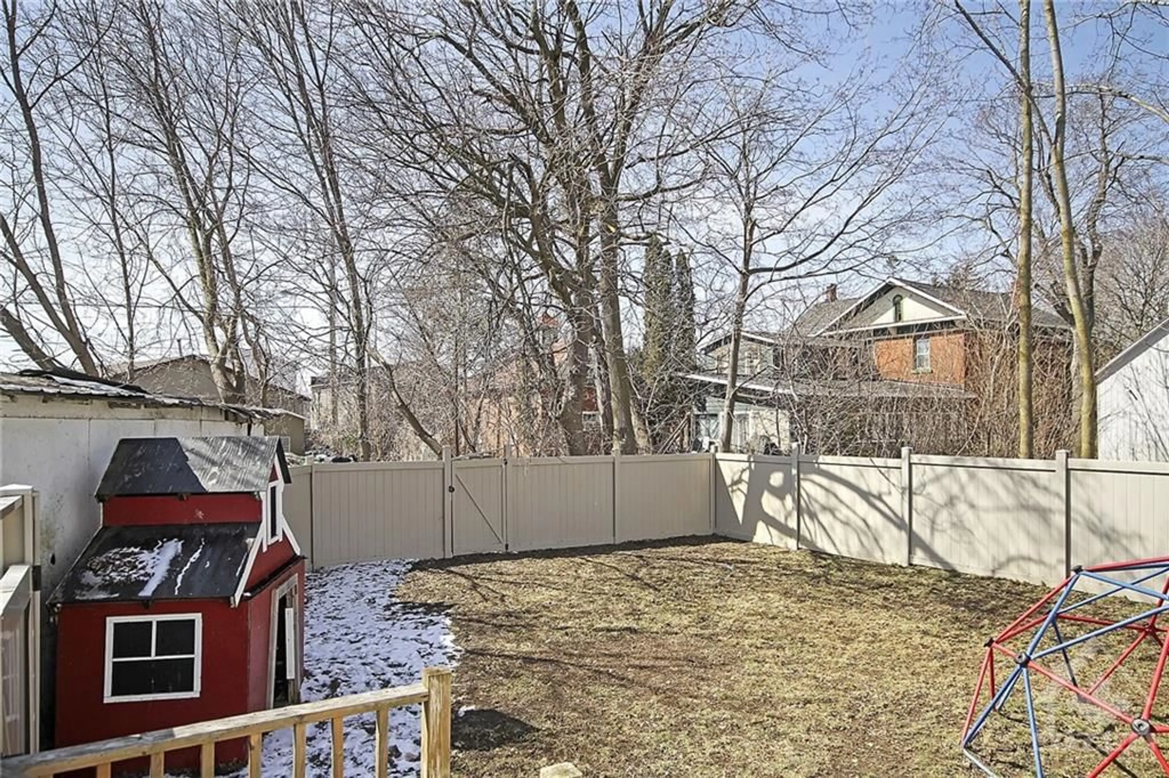 A pic from exterior of the house or condo, the fenced backyard for 30 KING St, Chesterville Ontario K0C 1H0