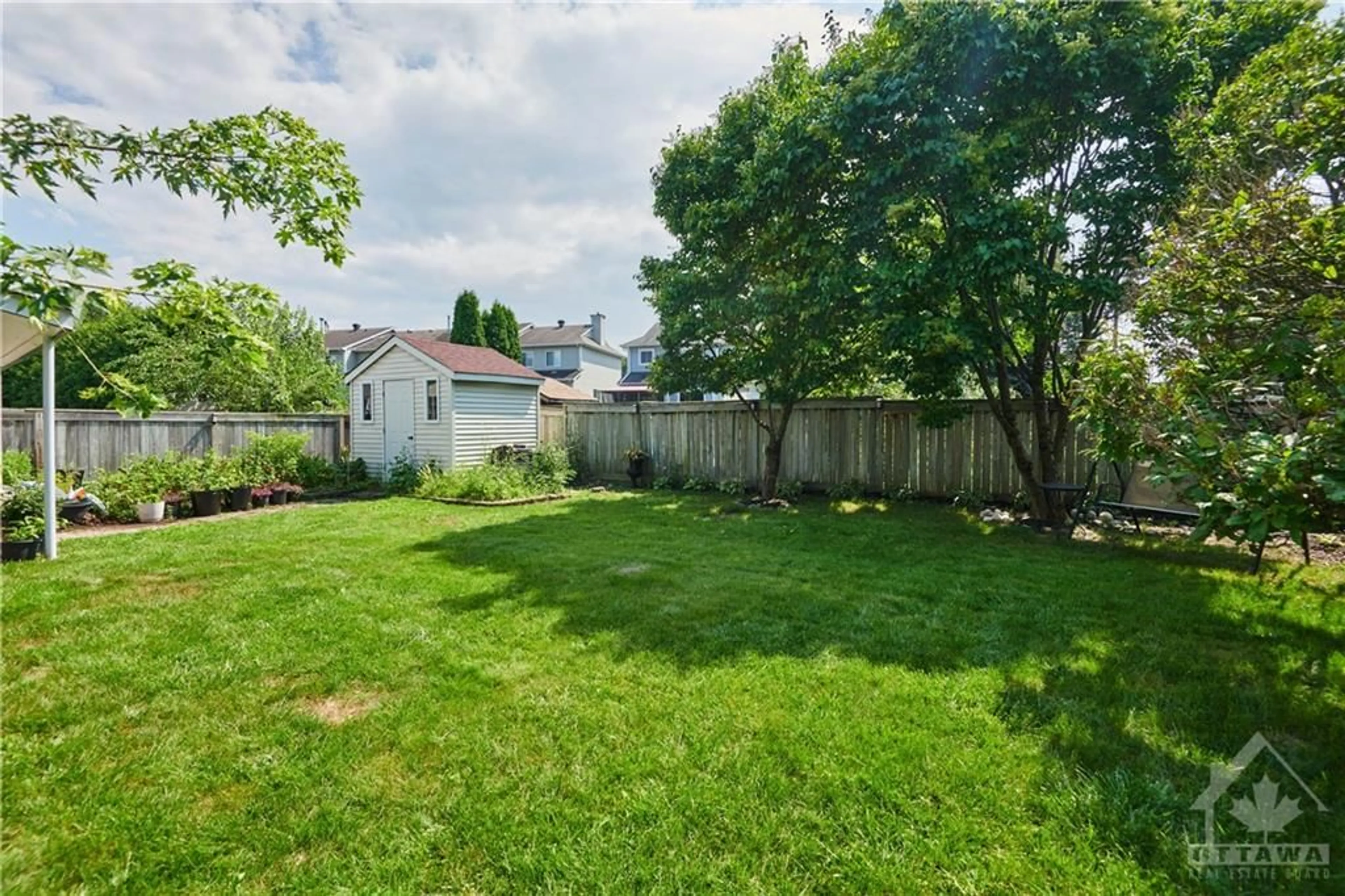 Patio, the fenced backyard for 883 CLEARCREST Cres, Ottawa Ontario K4A 3E6