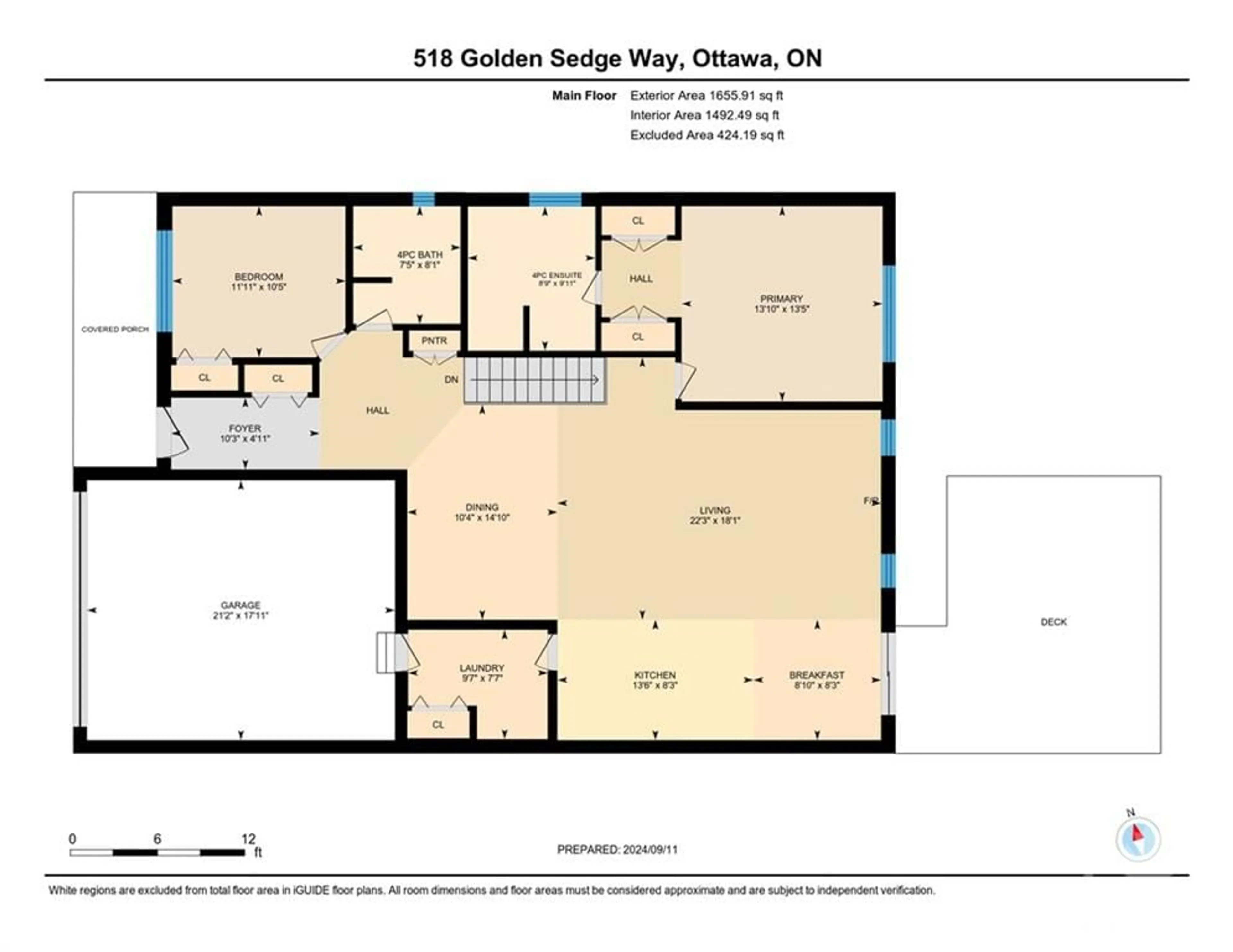 Floor plan for 518 GOLDEN SEDGE Way, Ottawa Ontario K1T 0G3