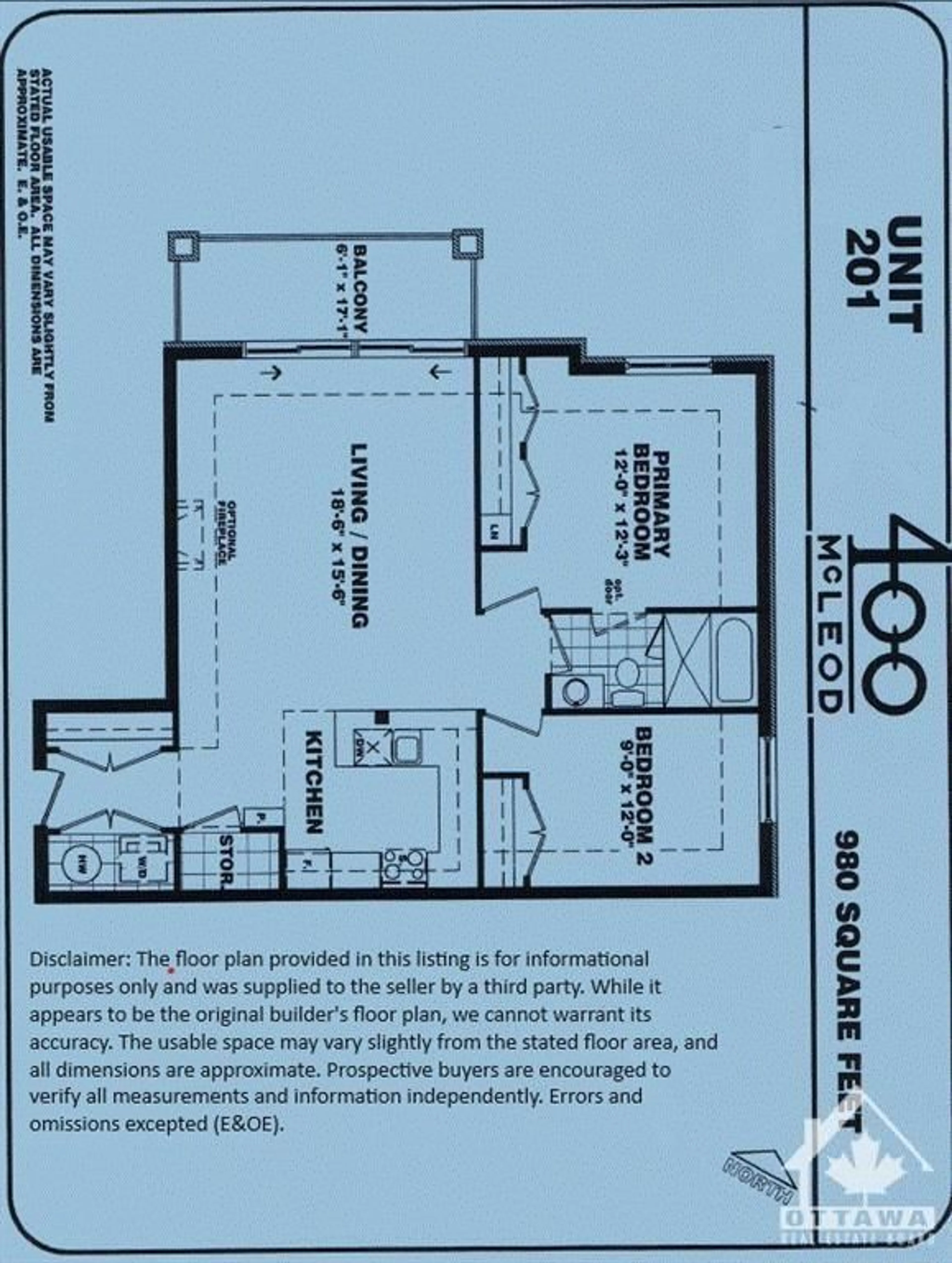 Floor plan for 400 MCLEOD St #201, Ottawa Ontario K2P 1A6