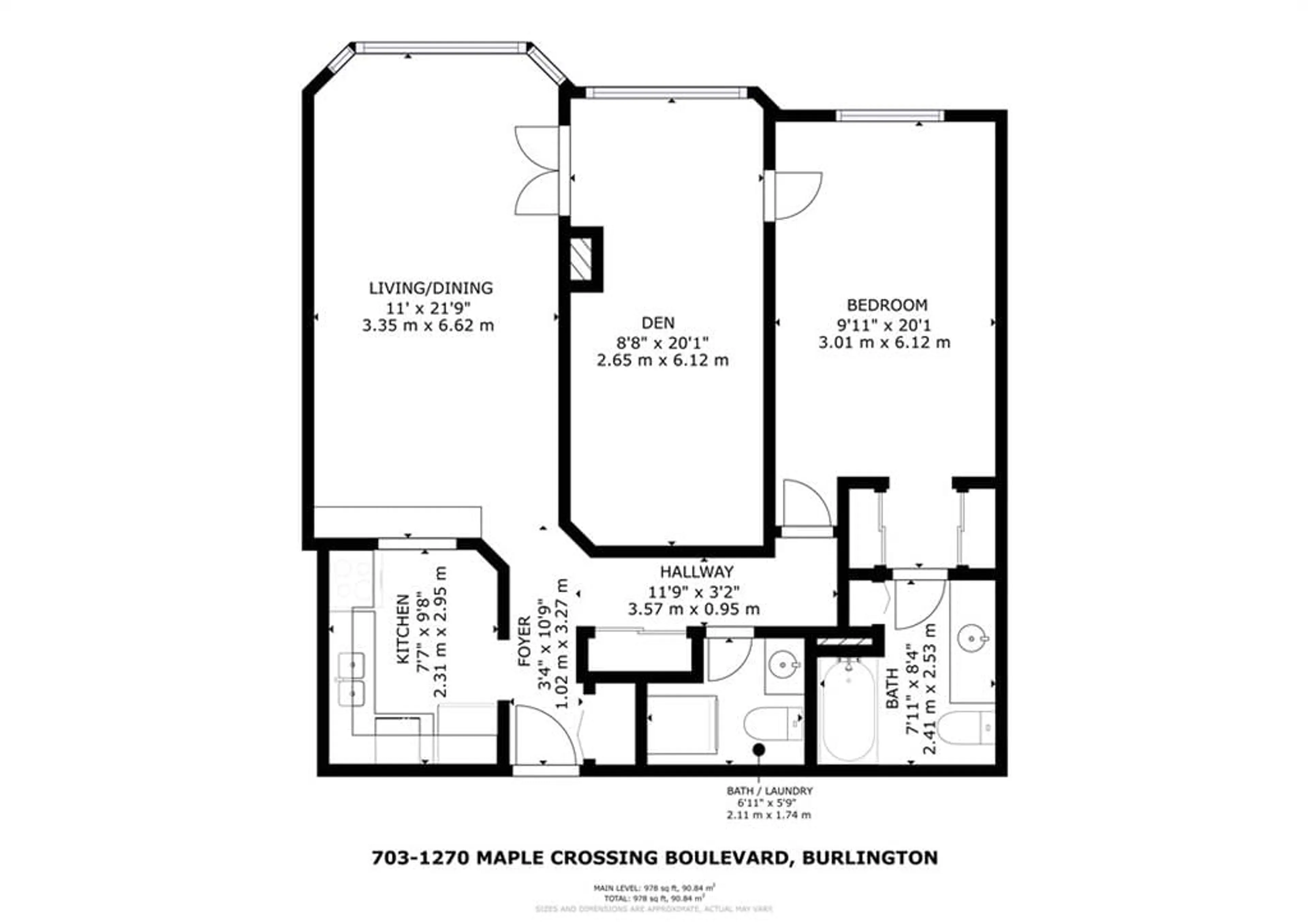 Floor plan for 1270 MAPLE CROSSING Blvd #703, Burlington Ontario L7S 2J3