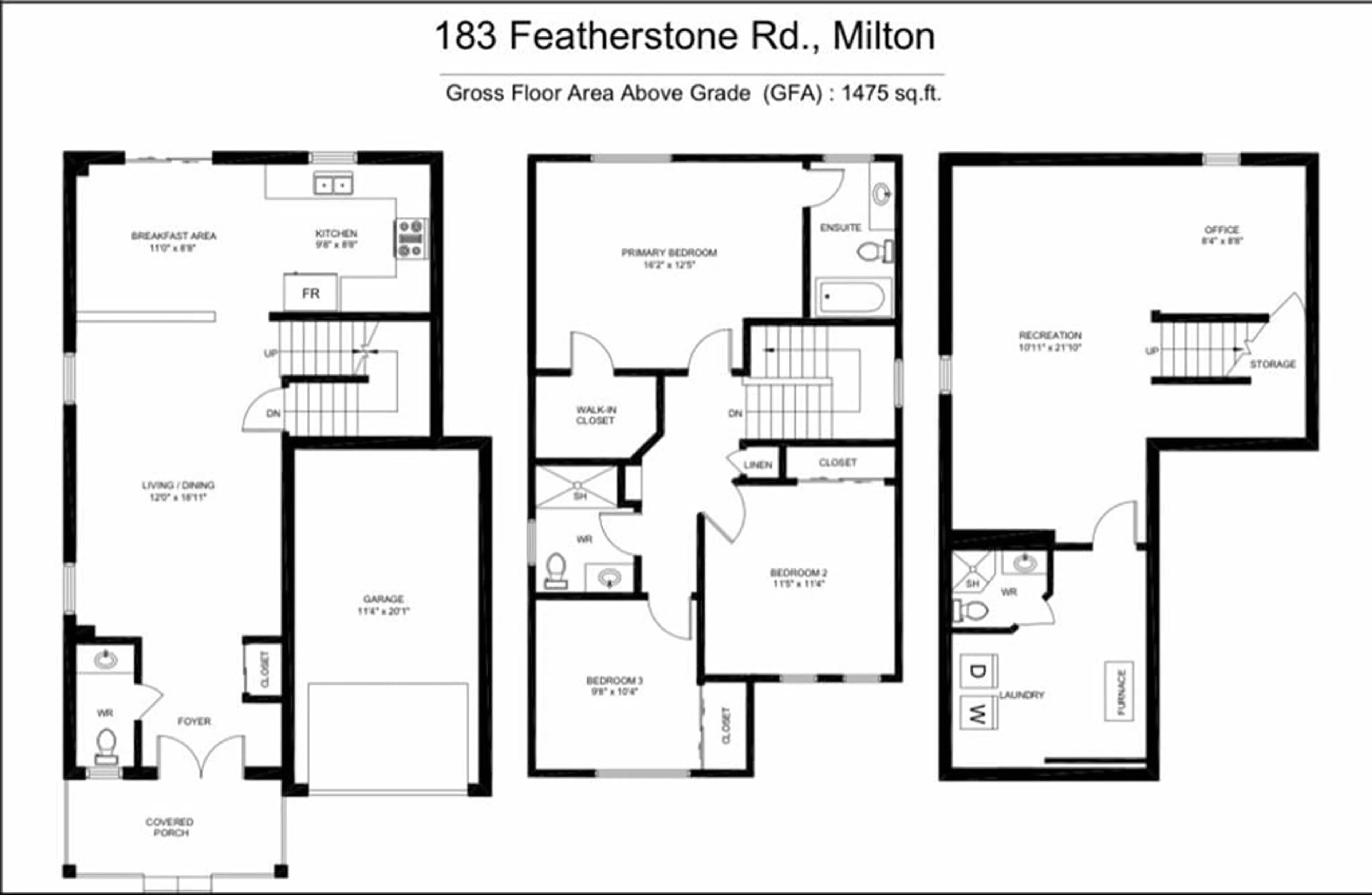Floor plan for 183 Featherstone Rd, Milton Ontario L9T 6B8