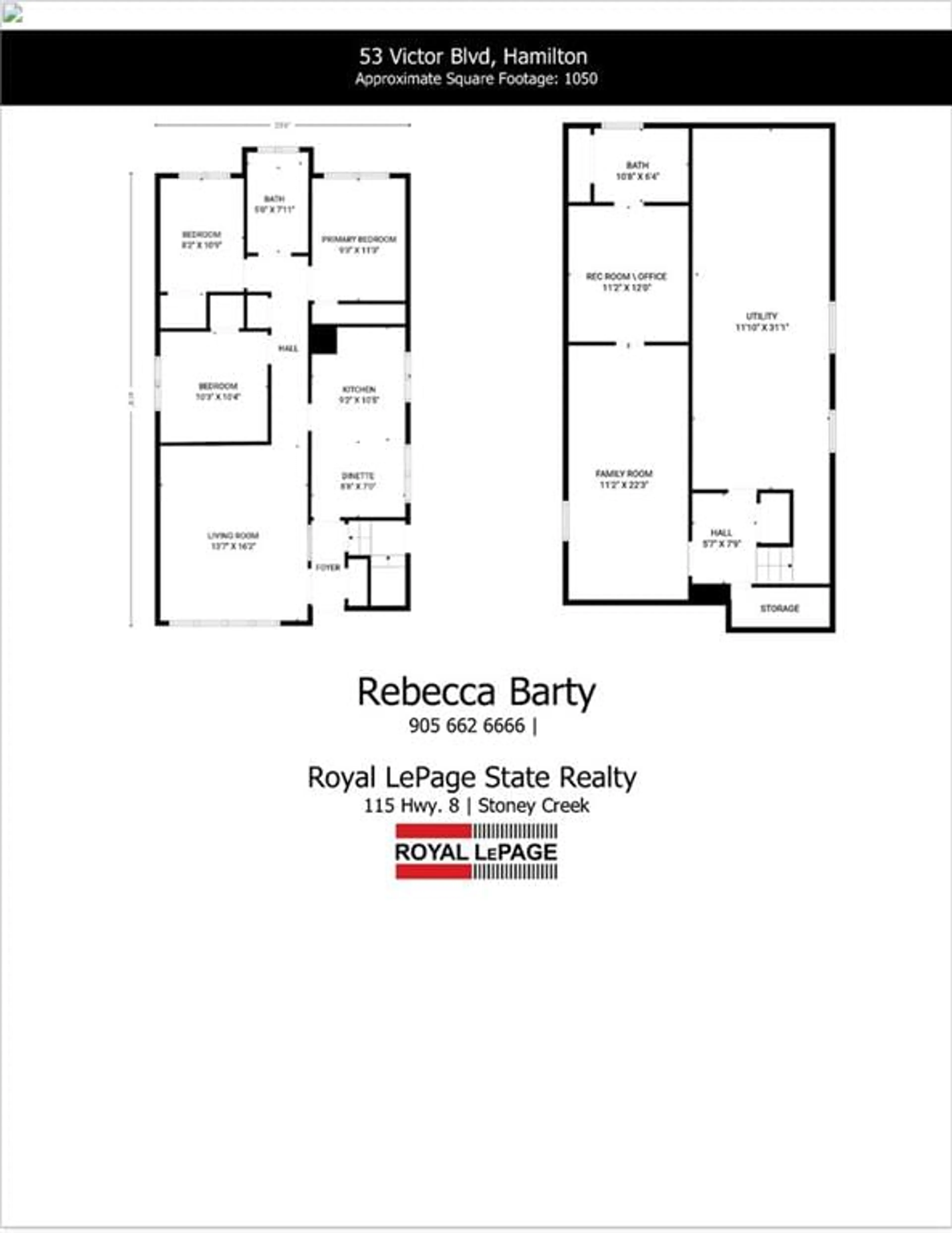 Floor plan for 53 Victor Blvd, Hamilton Ontario L9A 2V3