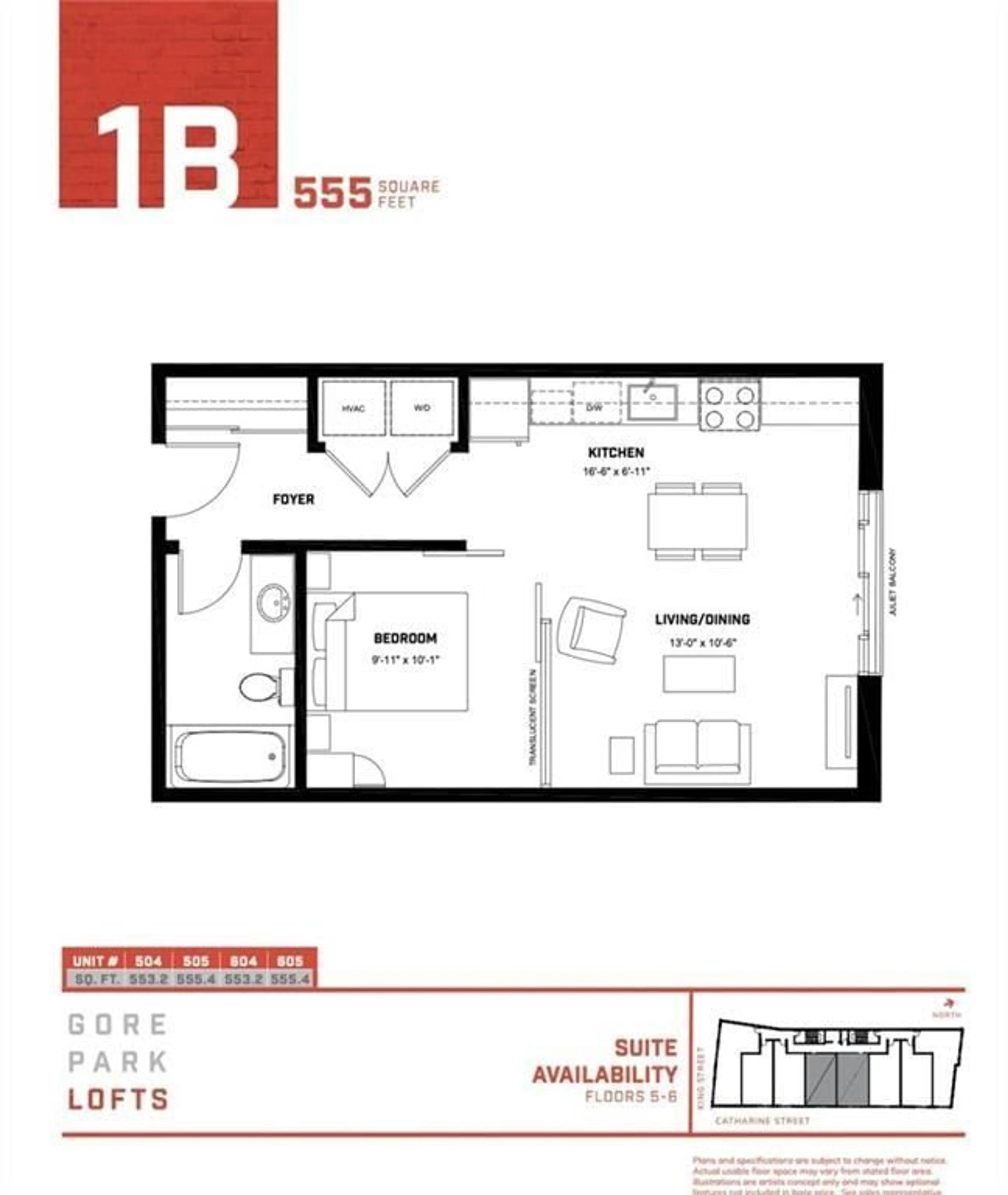 Floor plan for 121 King St #604, Hamilton Ontario L8N 1A9