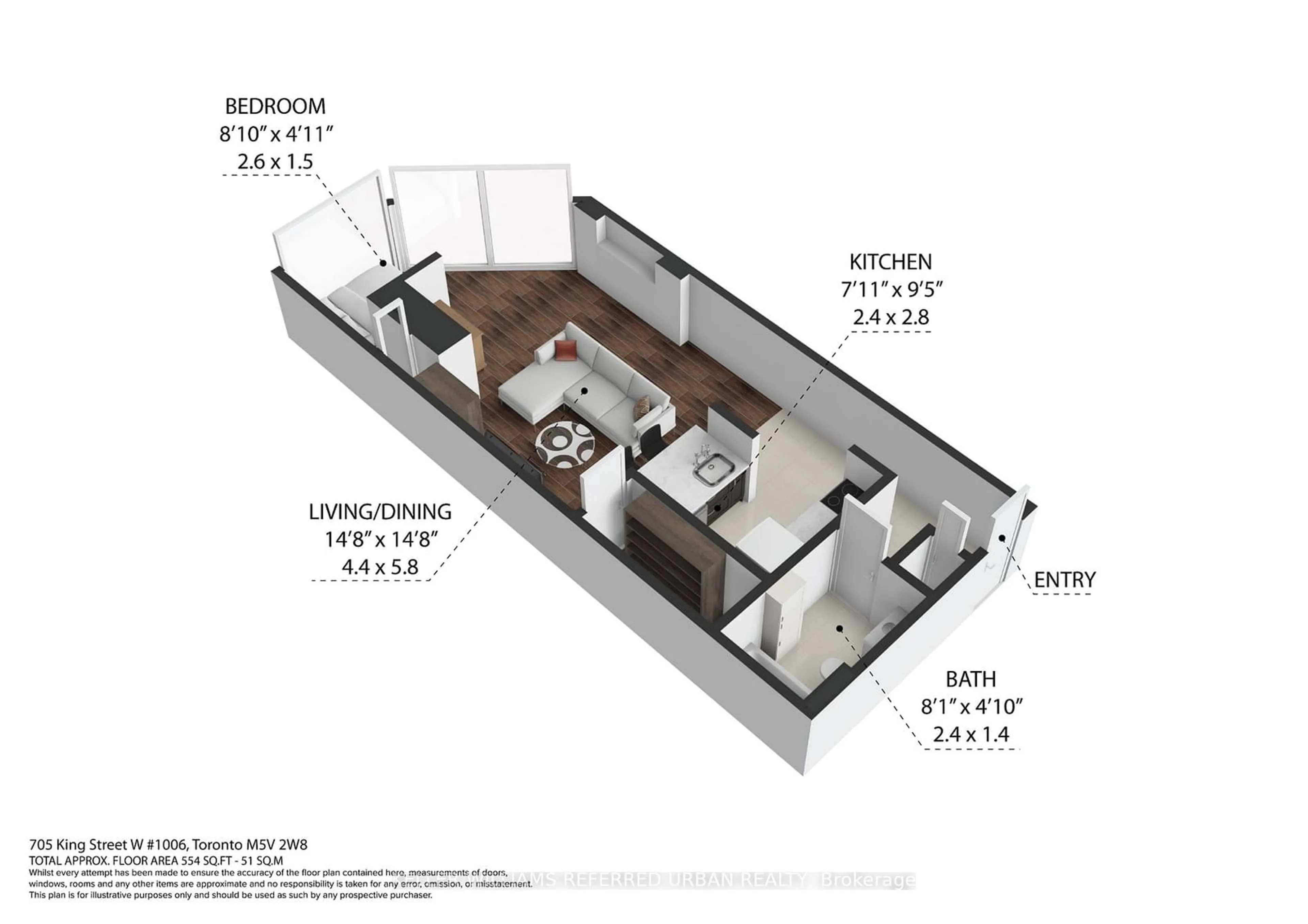 Floor plan for 705 King St #1006, Toronto Ontario M5V 2W8