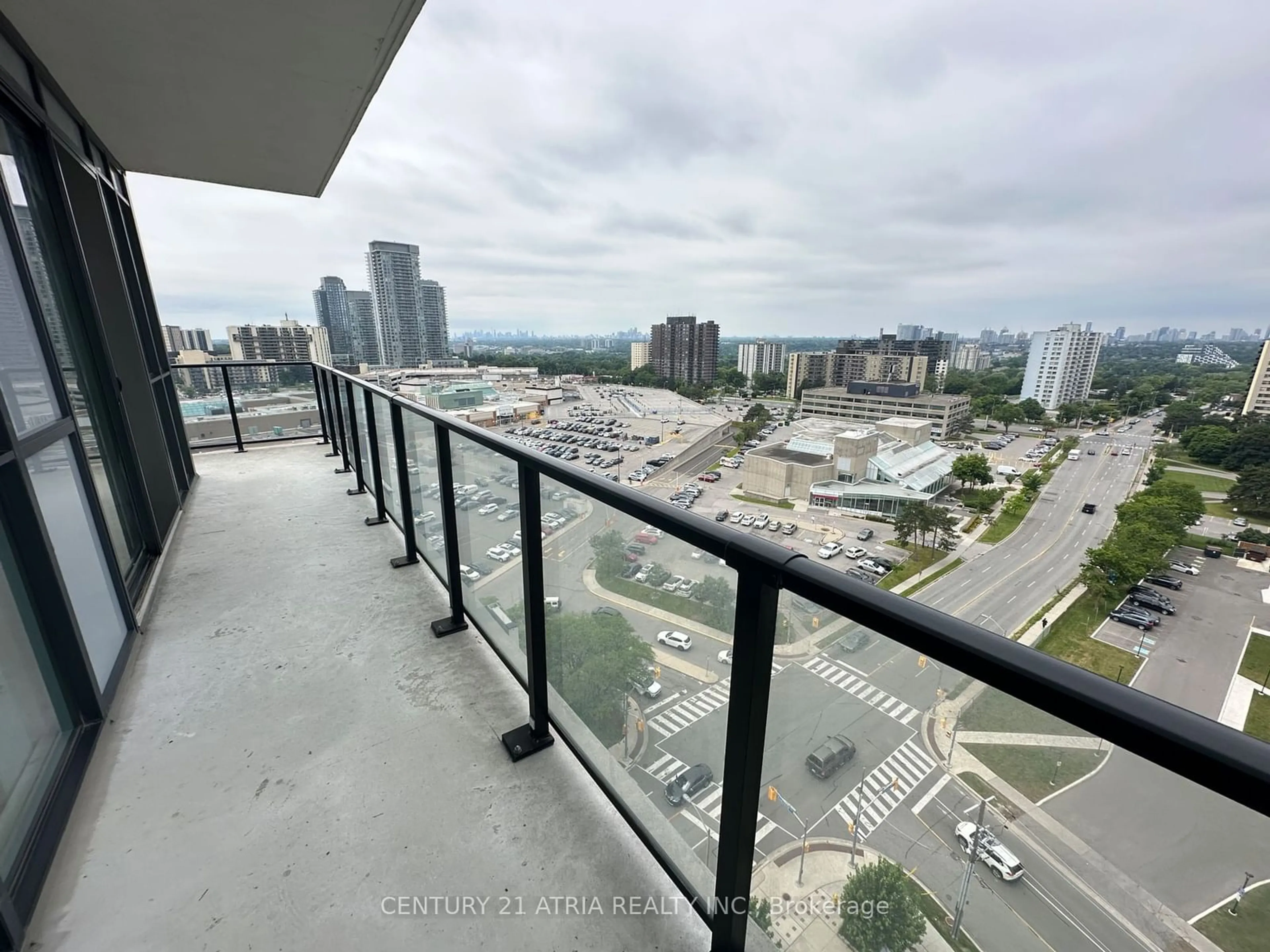 Balcony in the apartment, the view of city buildings for 128 Fairview Mall Dr #1302, Toronto Ontario M2J 0E8