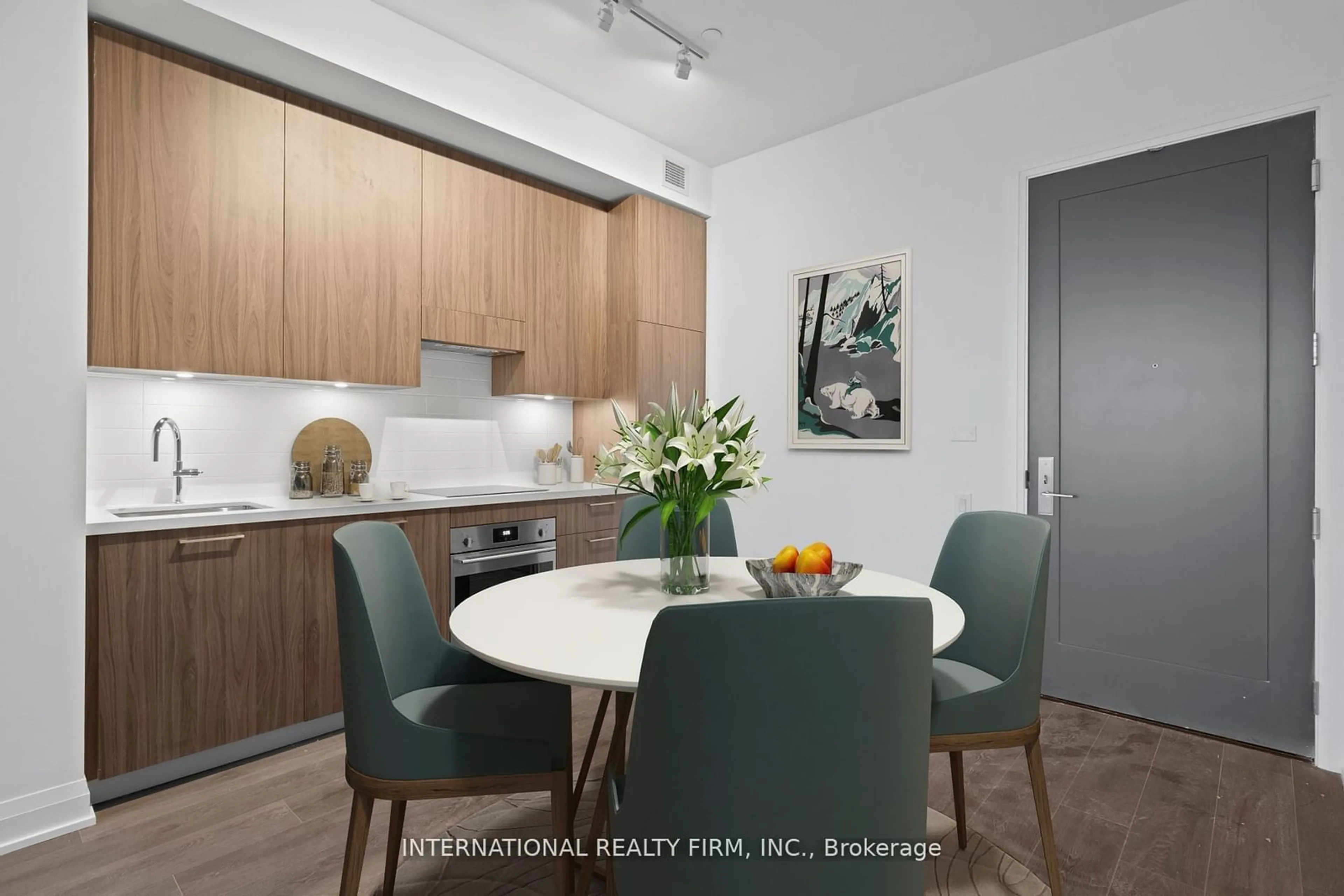 Contemporary kitchen, wood floors for 33 Frederick Todd Way #209, Toronto Ontario M4G 0C9