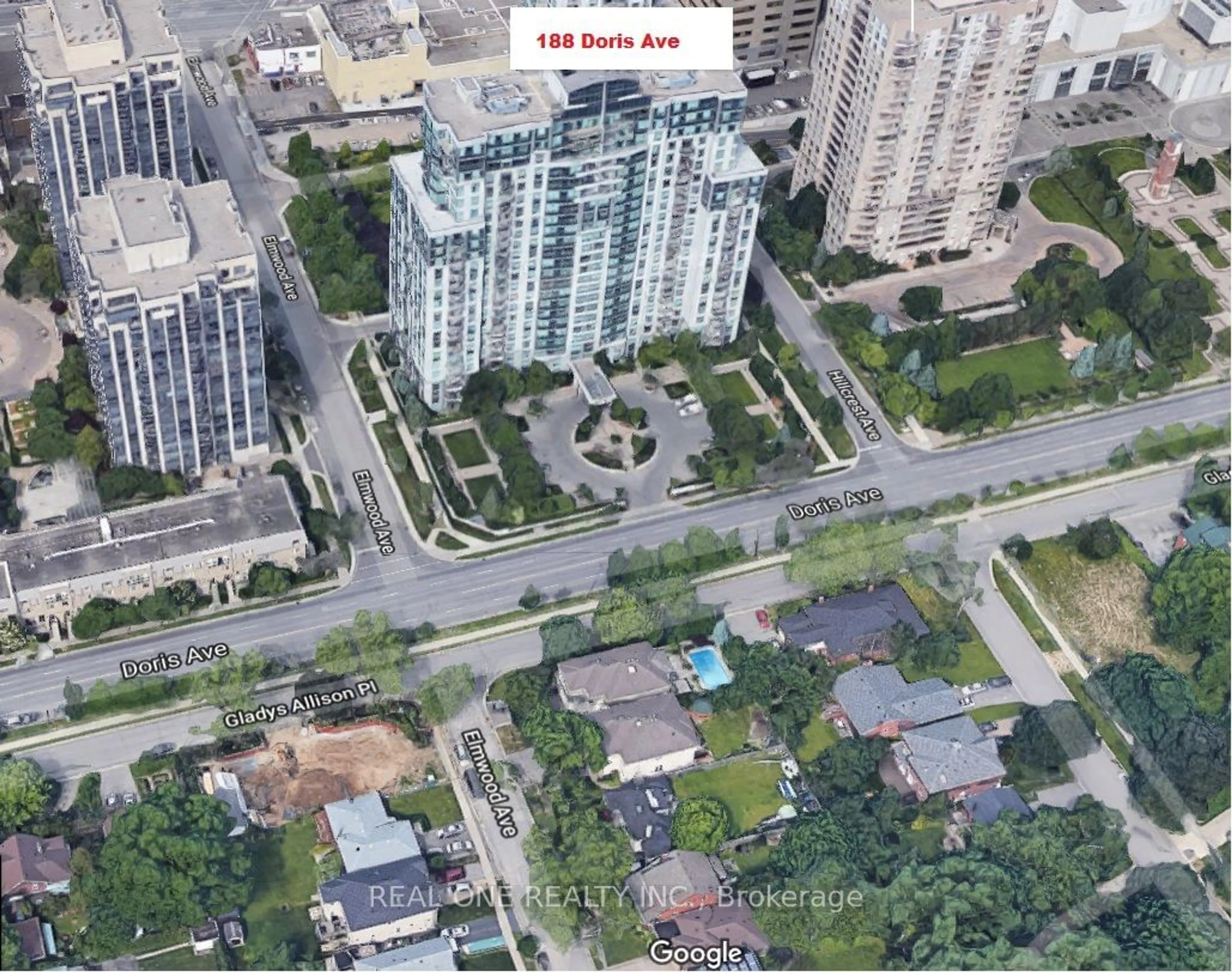 A pic from exterior of the house or condo, the street view for 188 Doris Ave #1109, Toronto Ontario M2N 6Z5