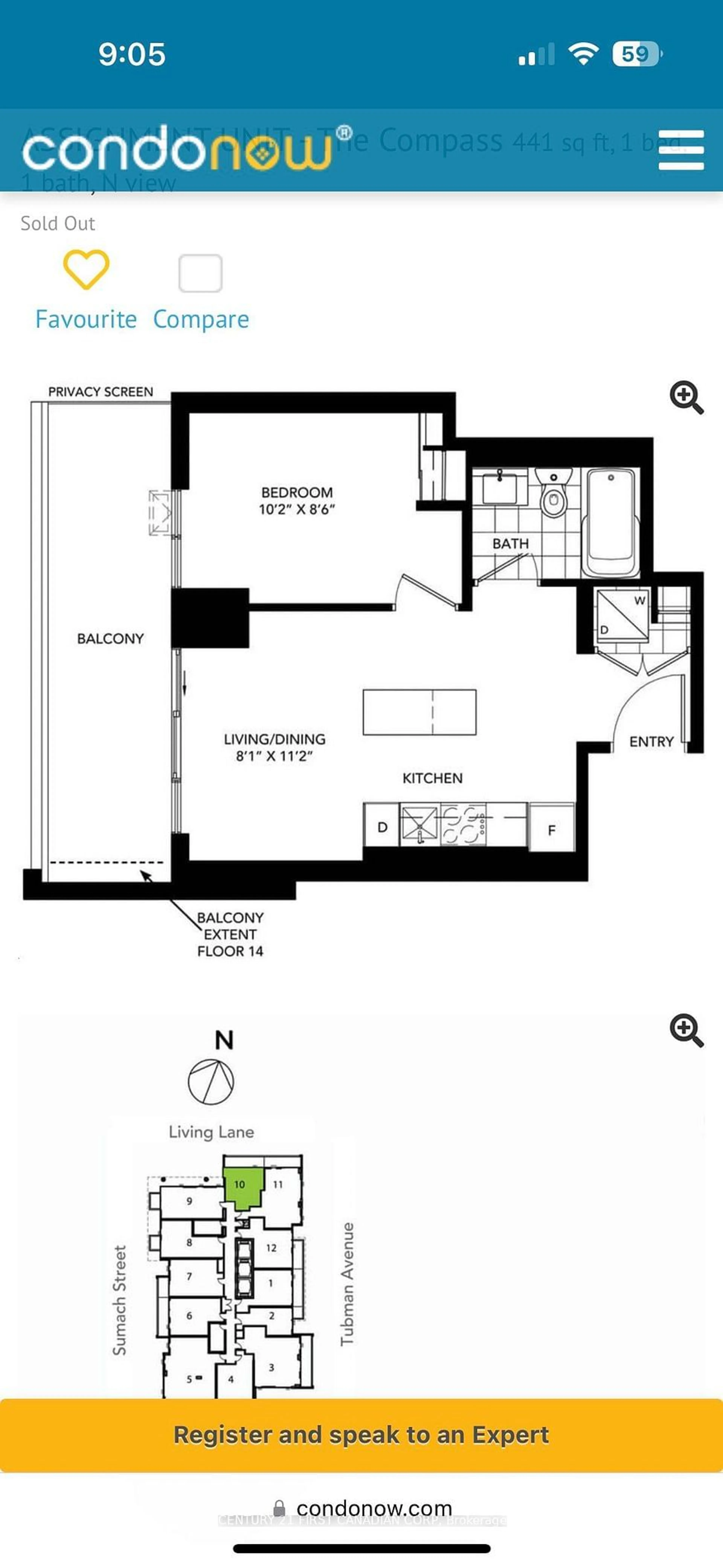 Floor plan for 225 Sumach St #2810, Toronto Ontario M5A 0P8