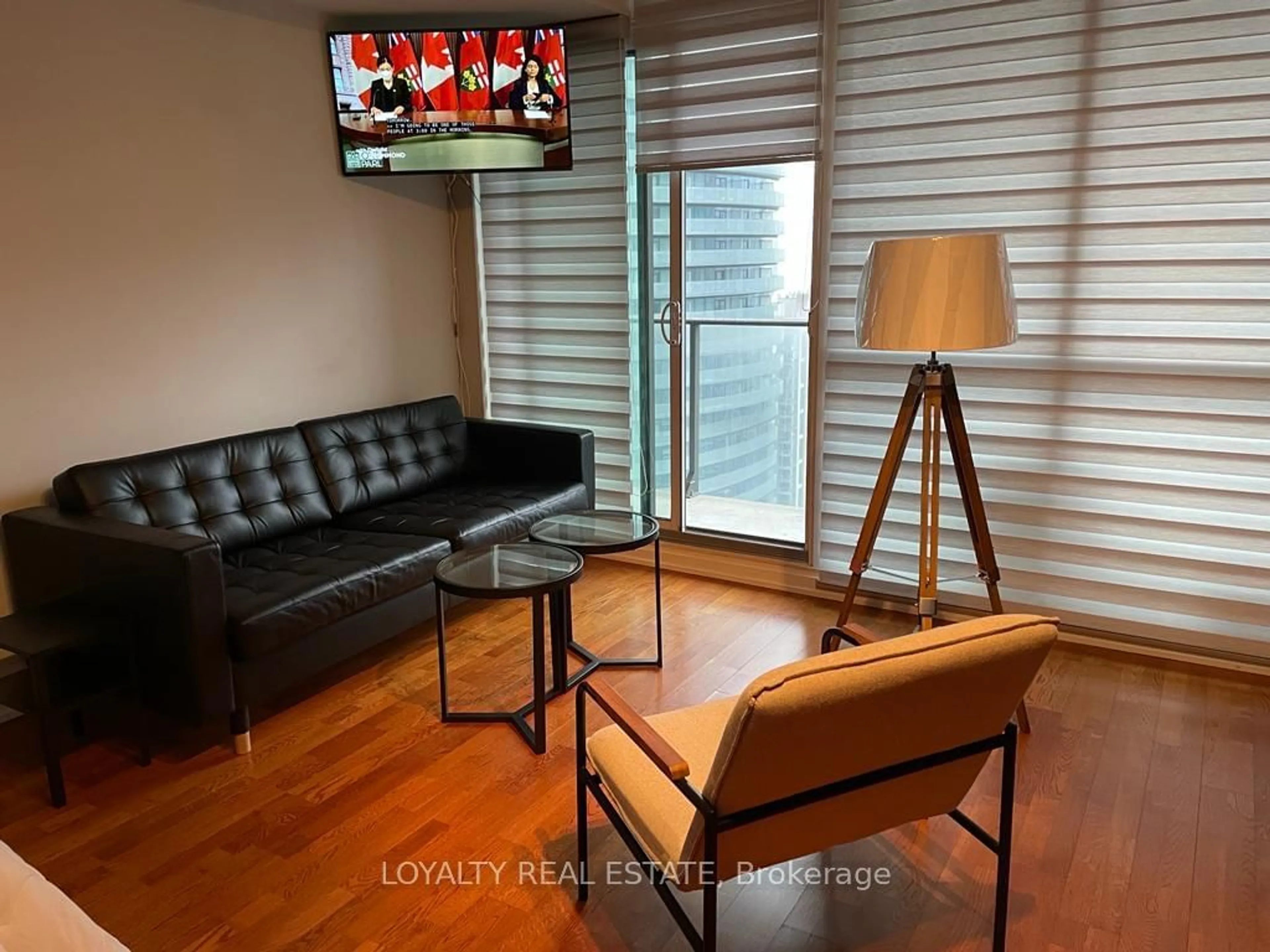 Living room, wood floors for 65 Bremner Blvd #3503, Toronto Ontario M5J 0A7