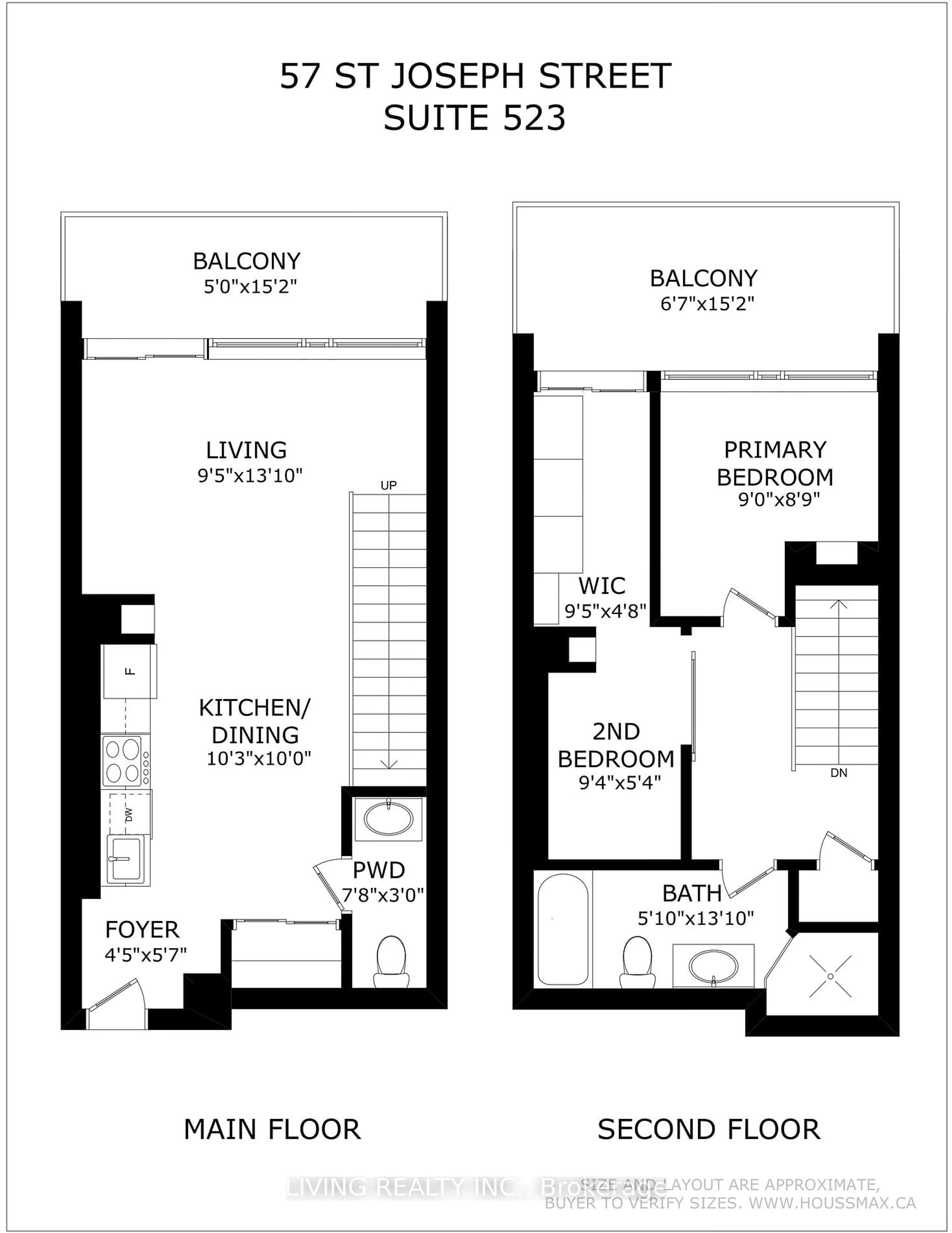 Floor plan for 57 St. Joseph St #523, Toronto Ontario M5S 0C5