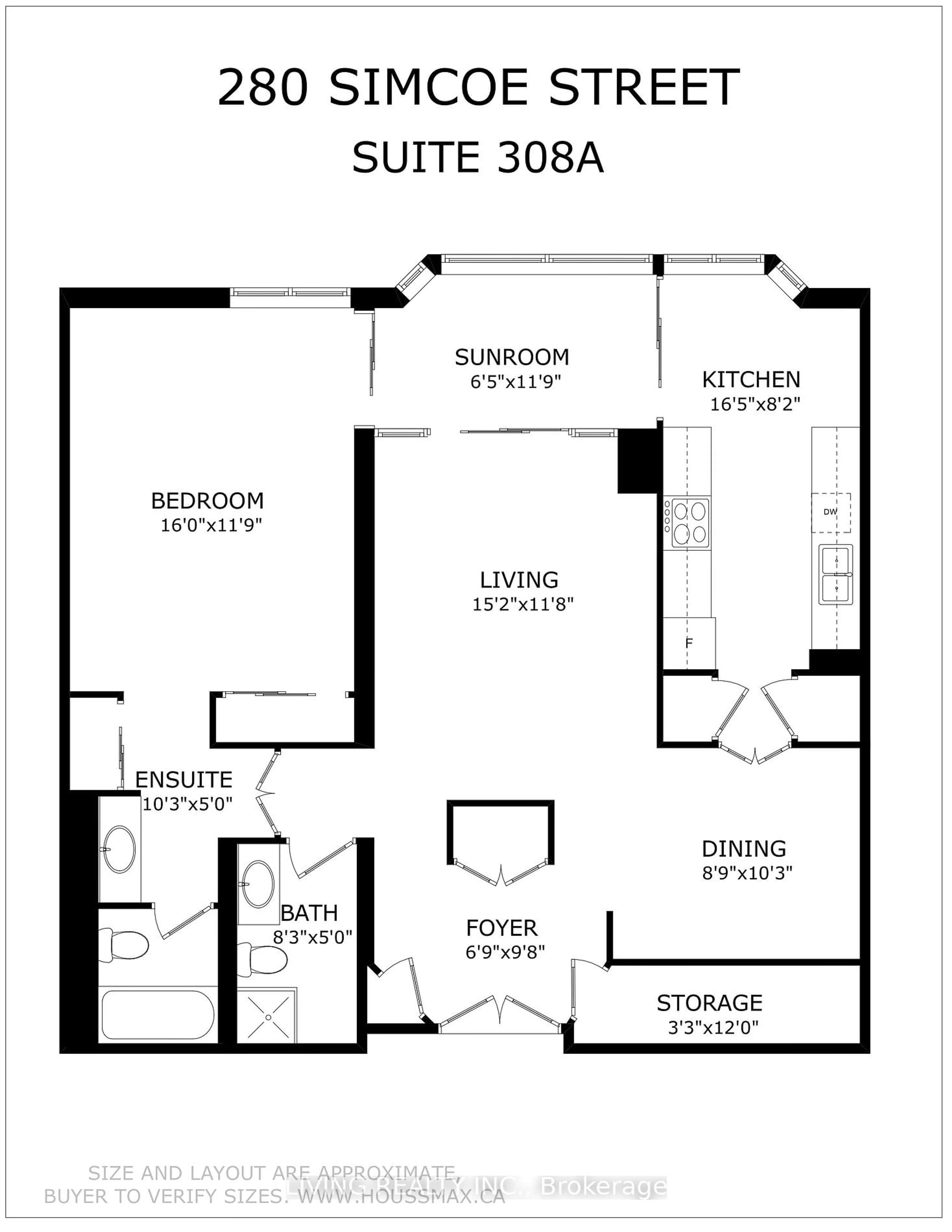 Floor plan for 280 Simcoe St #308, Toronto Ontario M5T 2Y6