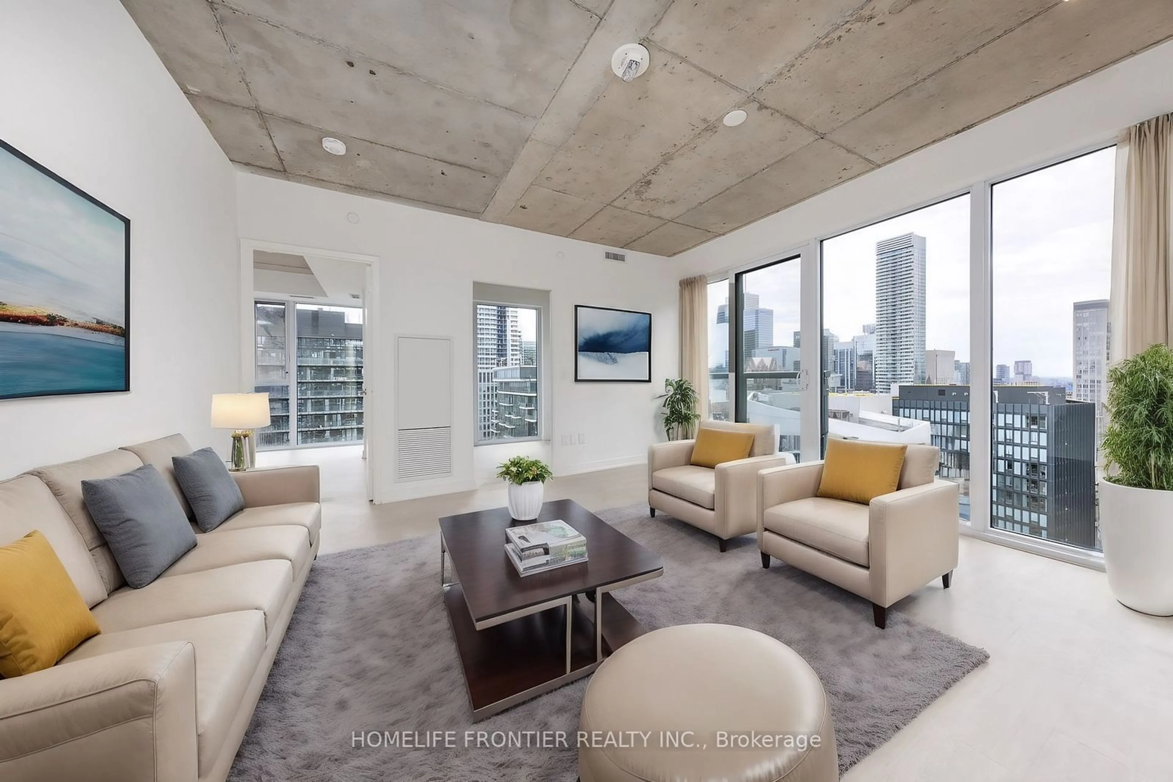 Living room, cement floor for 65 Mutual St #3004, Toronto Ontario M5H 2A9