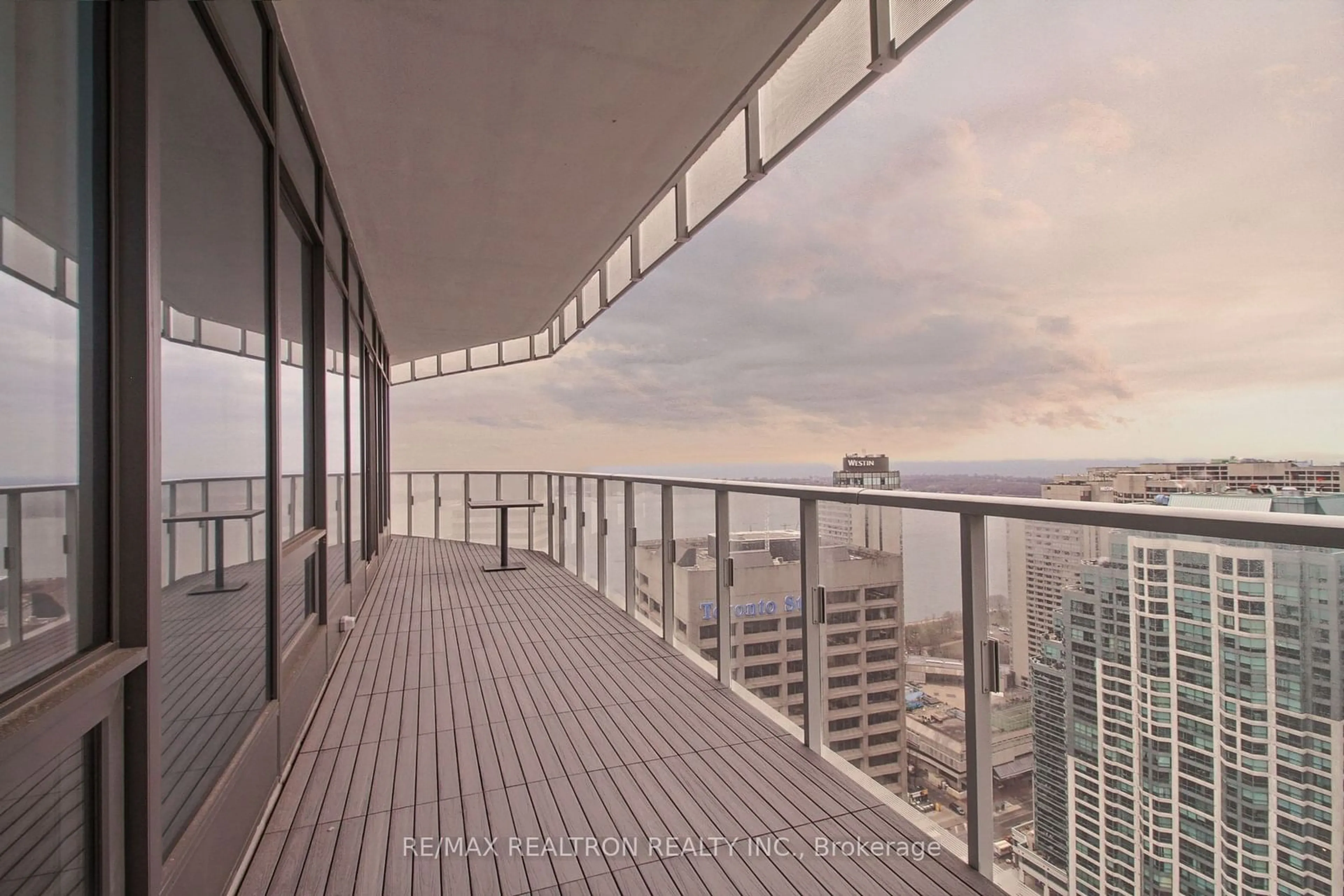 Balcony in the apartment, the view of city buildings for 28 Freeland St #3702, Toronto Ontario M5E 0E3