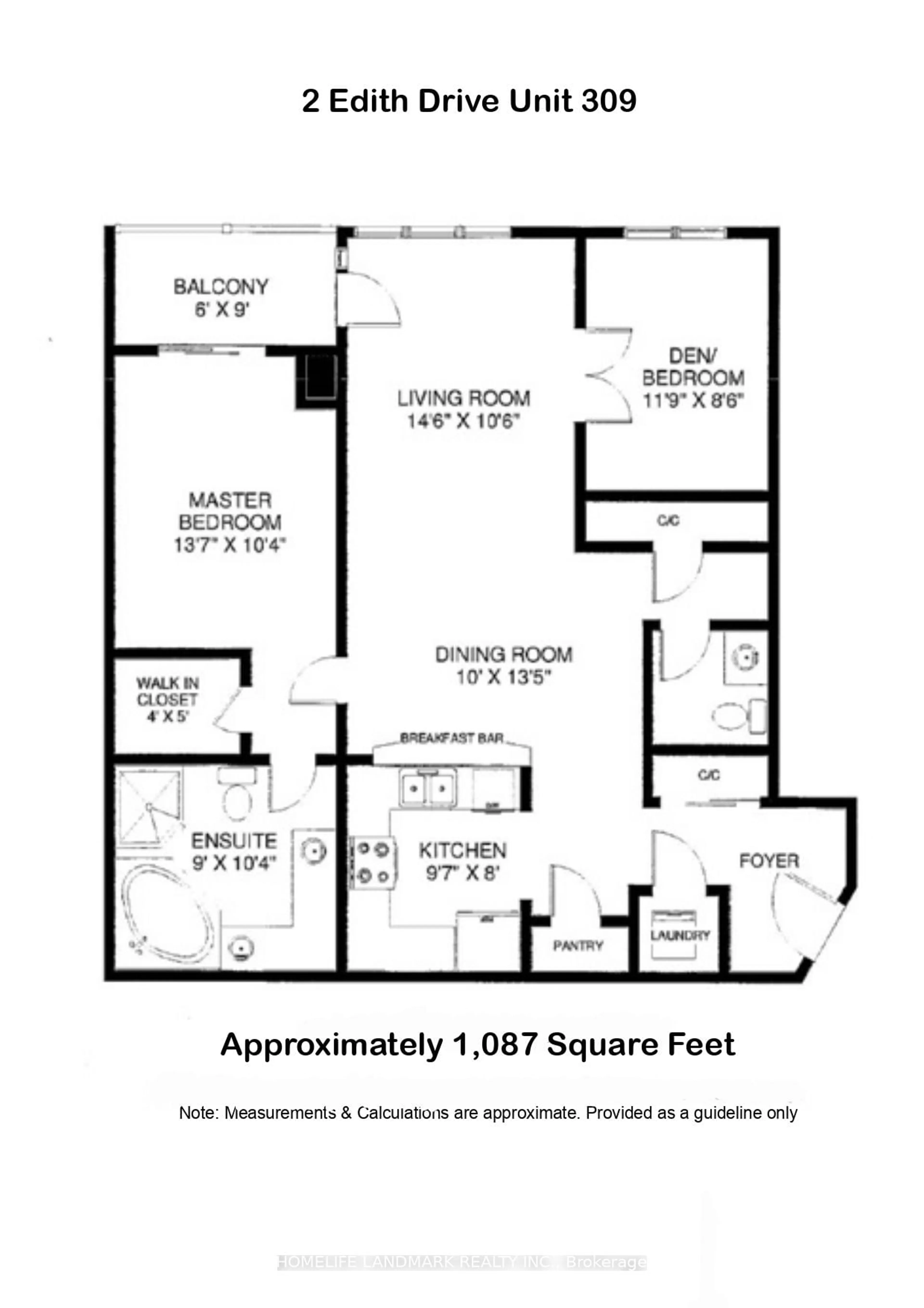 Floor plan for 2 Edith Dr #309, Toronto Ontario M4R 2H7