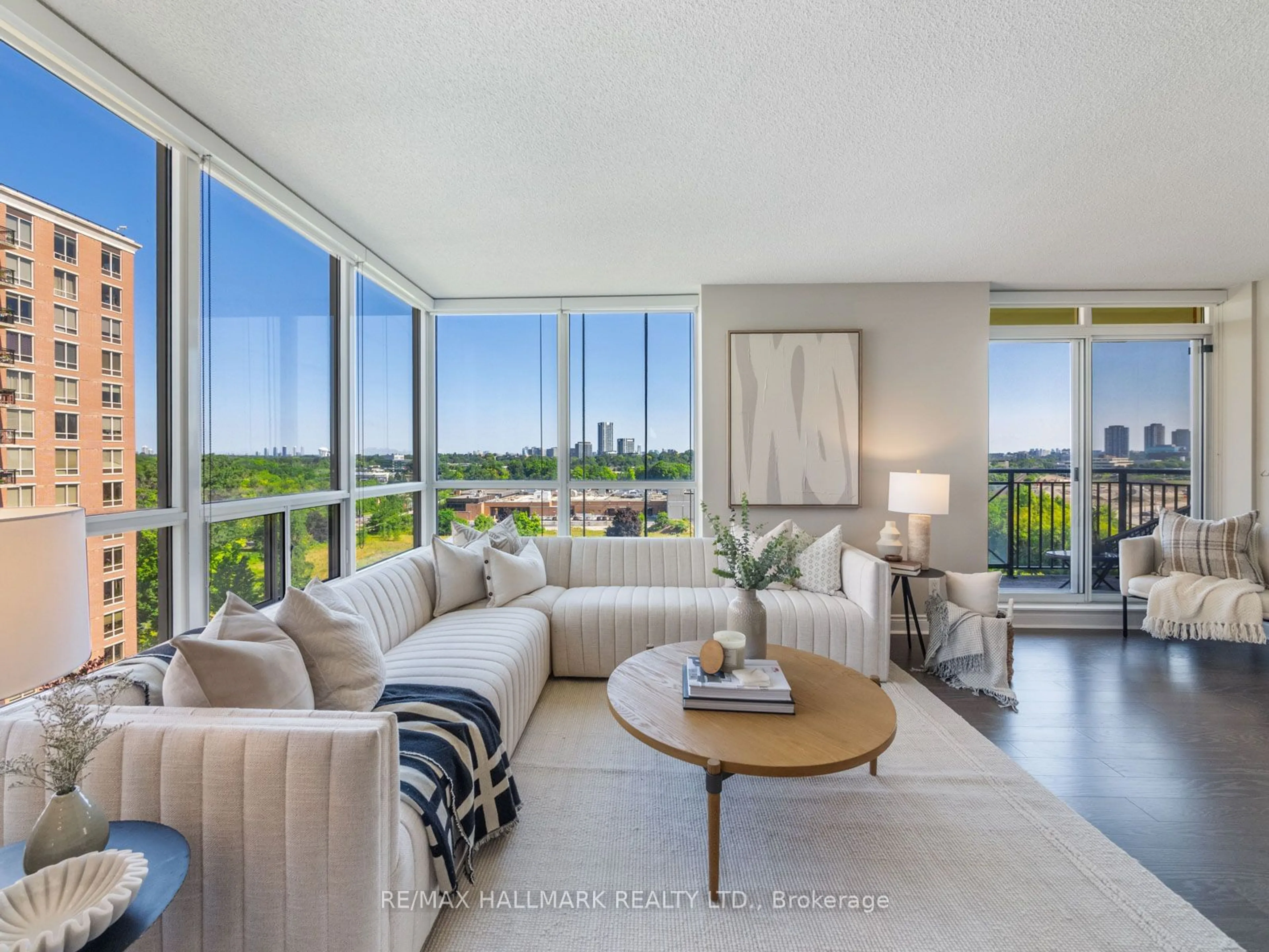 Living room, wood floors for 1103 Leslie St #1107, Toronto Ontario M3C 4G8