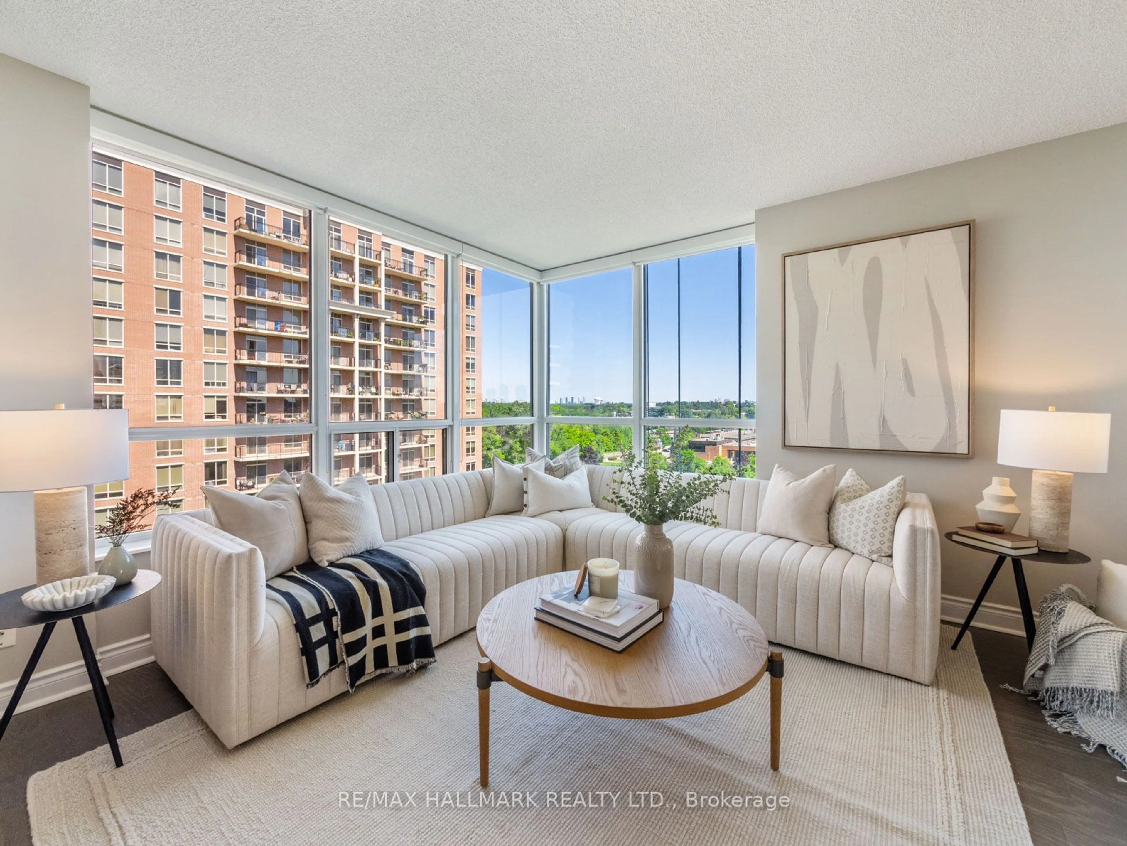 Living room, wood floors for 1103 Leslie St #1107, Toronto Ontario M3C 4G8