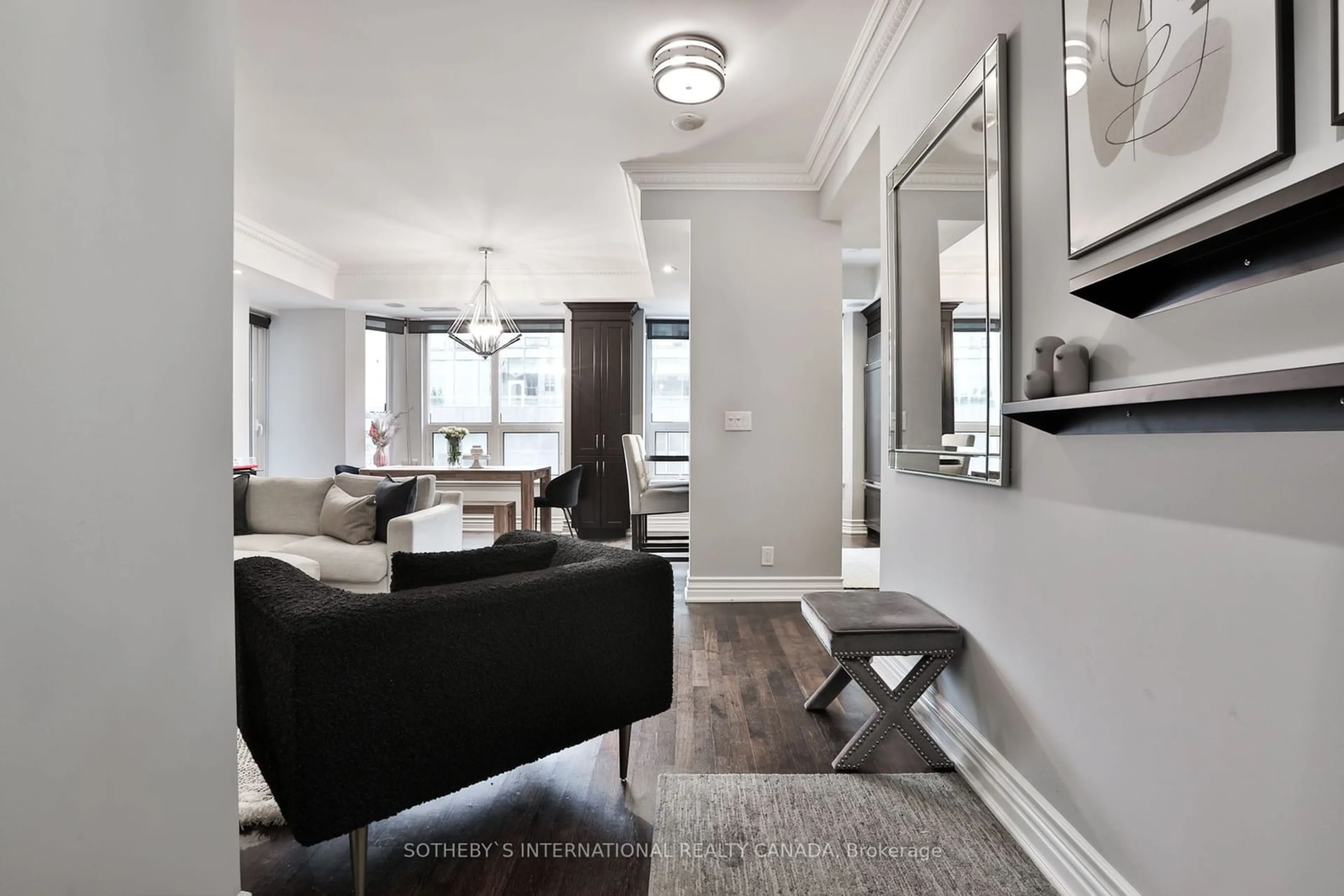 Living room, wood floors for 68 Yorkville Ave #308, Toronto Ontario M5R 3V7