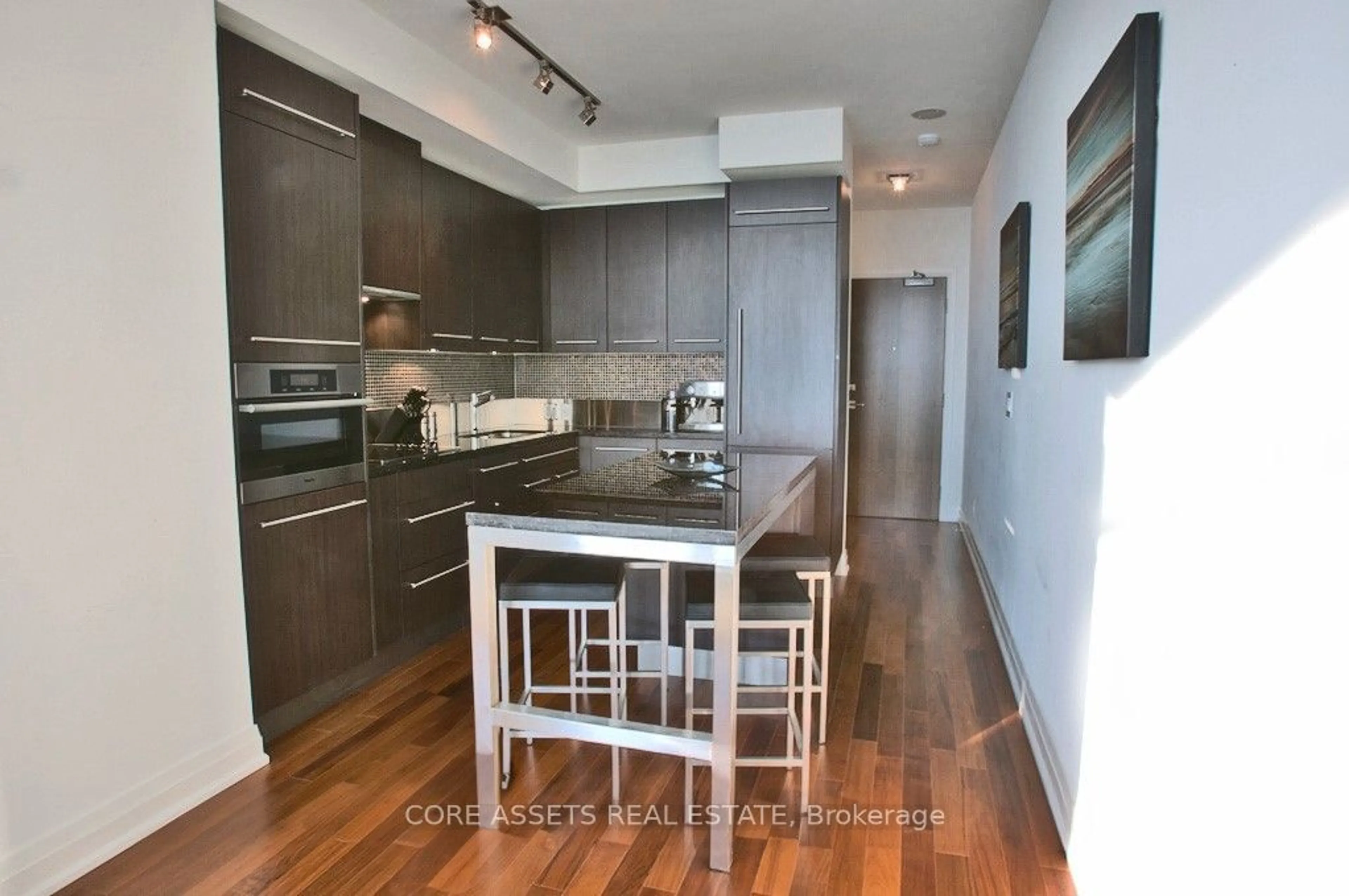 Contemporary kitchen, wood floors for 80 John St #2904, Toronto Ontario M5V 3X4