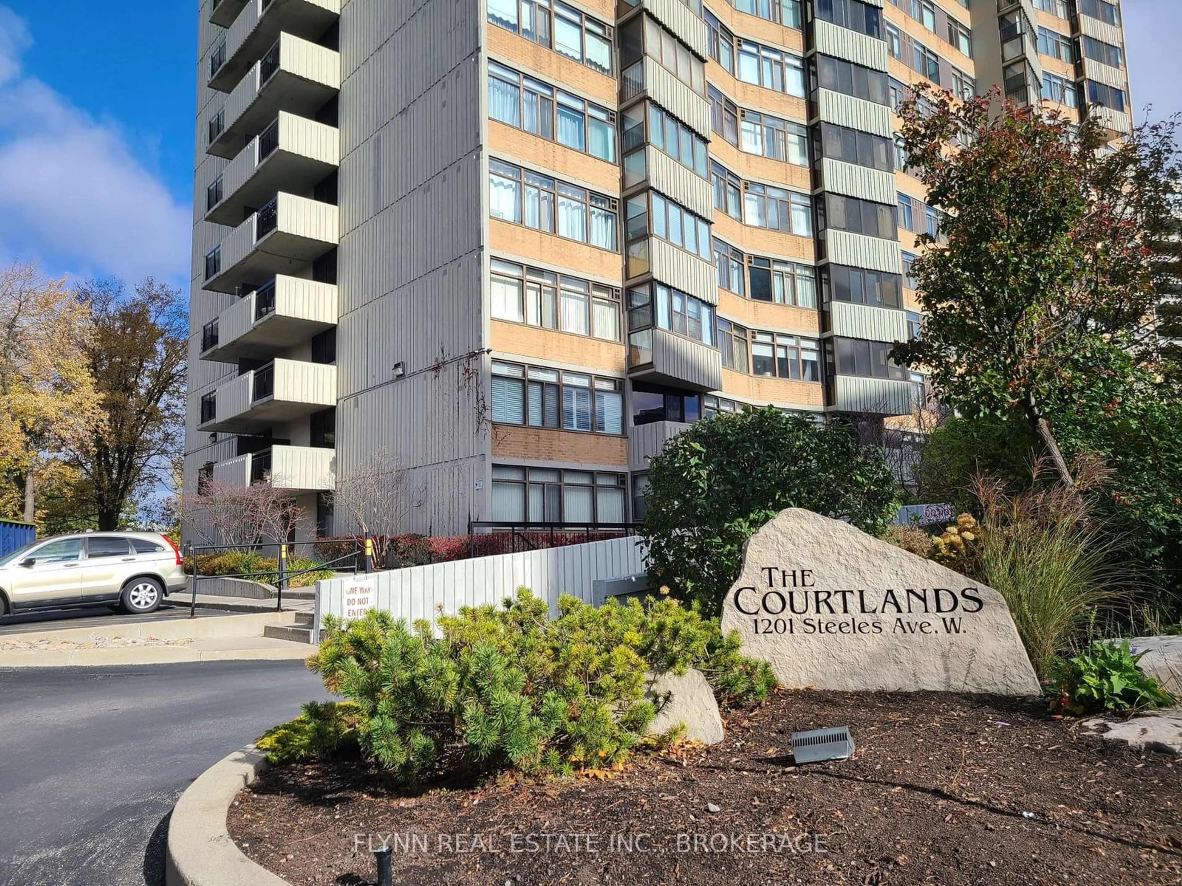 A pic from exterior of the house or condo, the street view for 1201 Steeles Ave #405, Toronto Ontario M2R 3K1