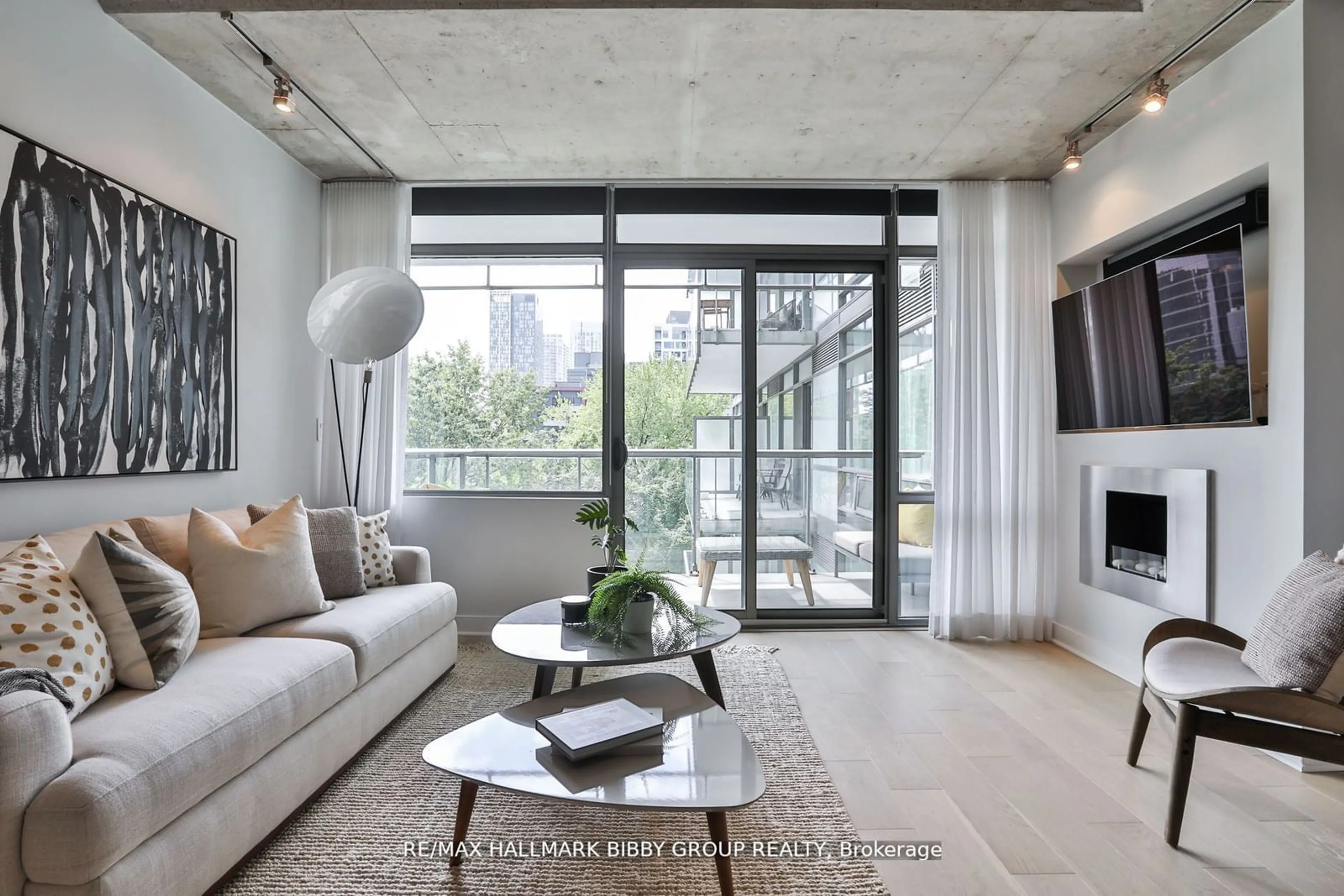 Living room, cement floor for 55 Stewart St #637, Toronto Ontario M5V 2V1