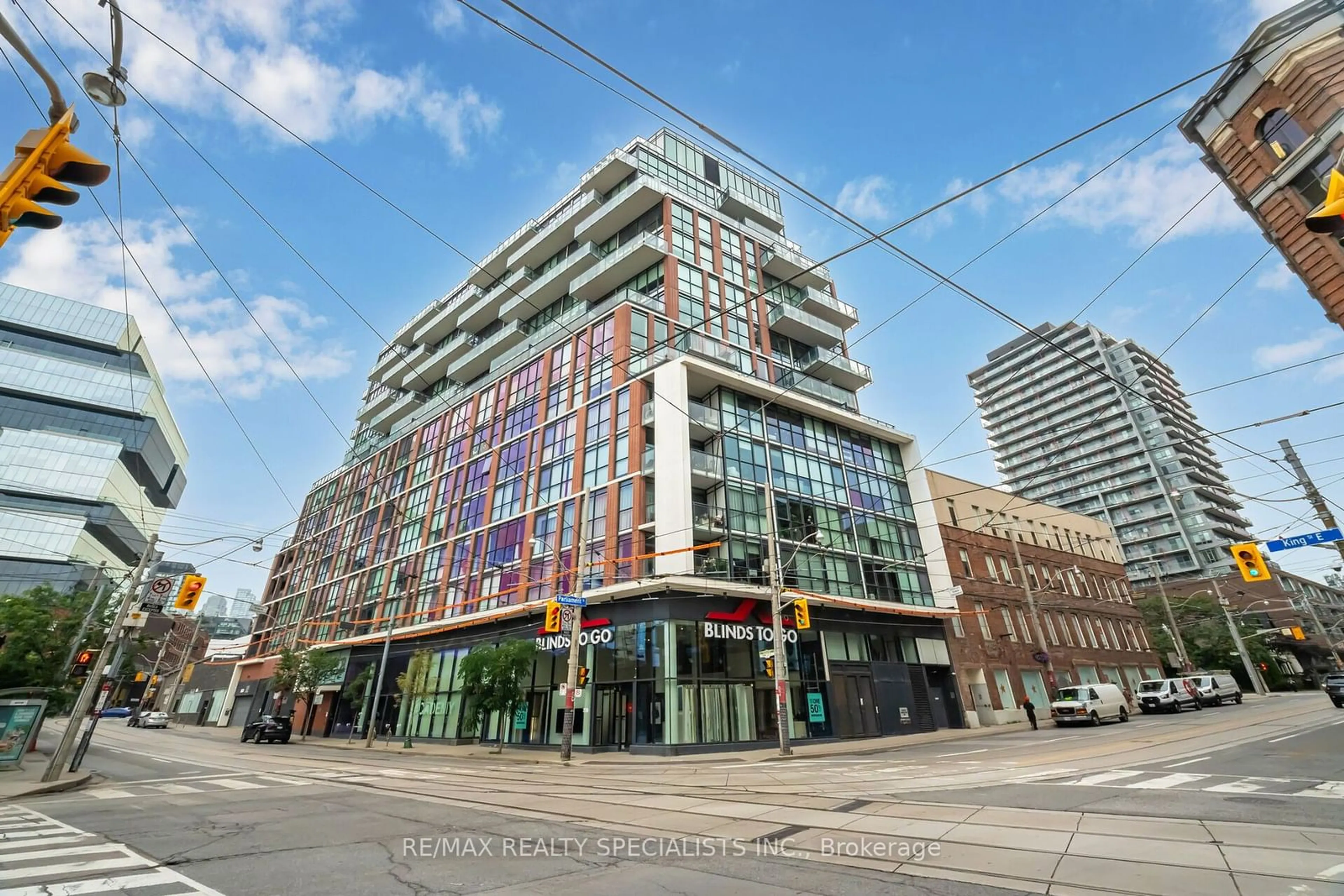 A pic from exterior of the house or condo, the street view for 318 King St #318, Toronto Ontario M5A 1K6