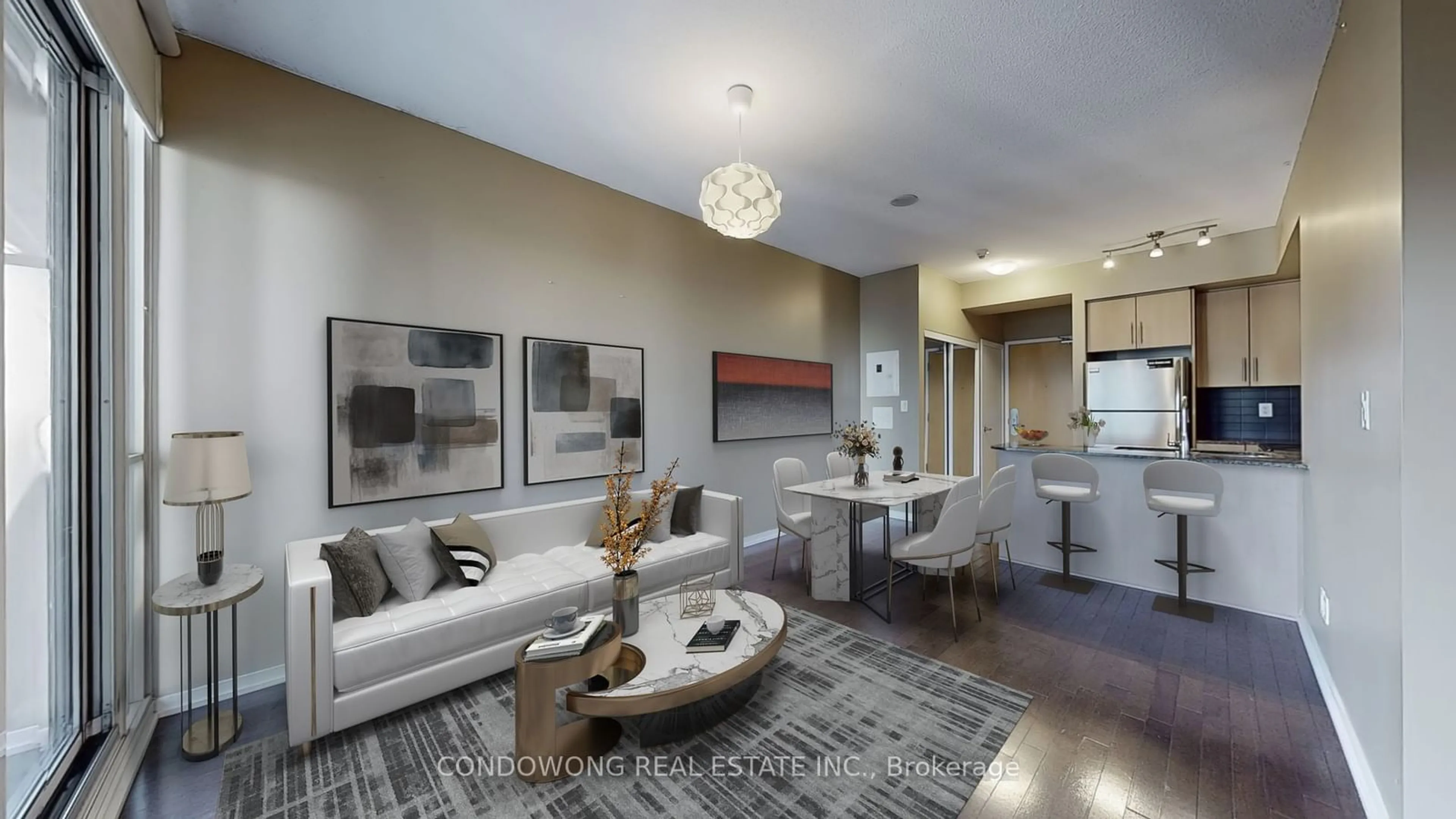 Living room, wood floors for 65 Bremner Blvd #3402, Toronto Ontario M5J 0A7