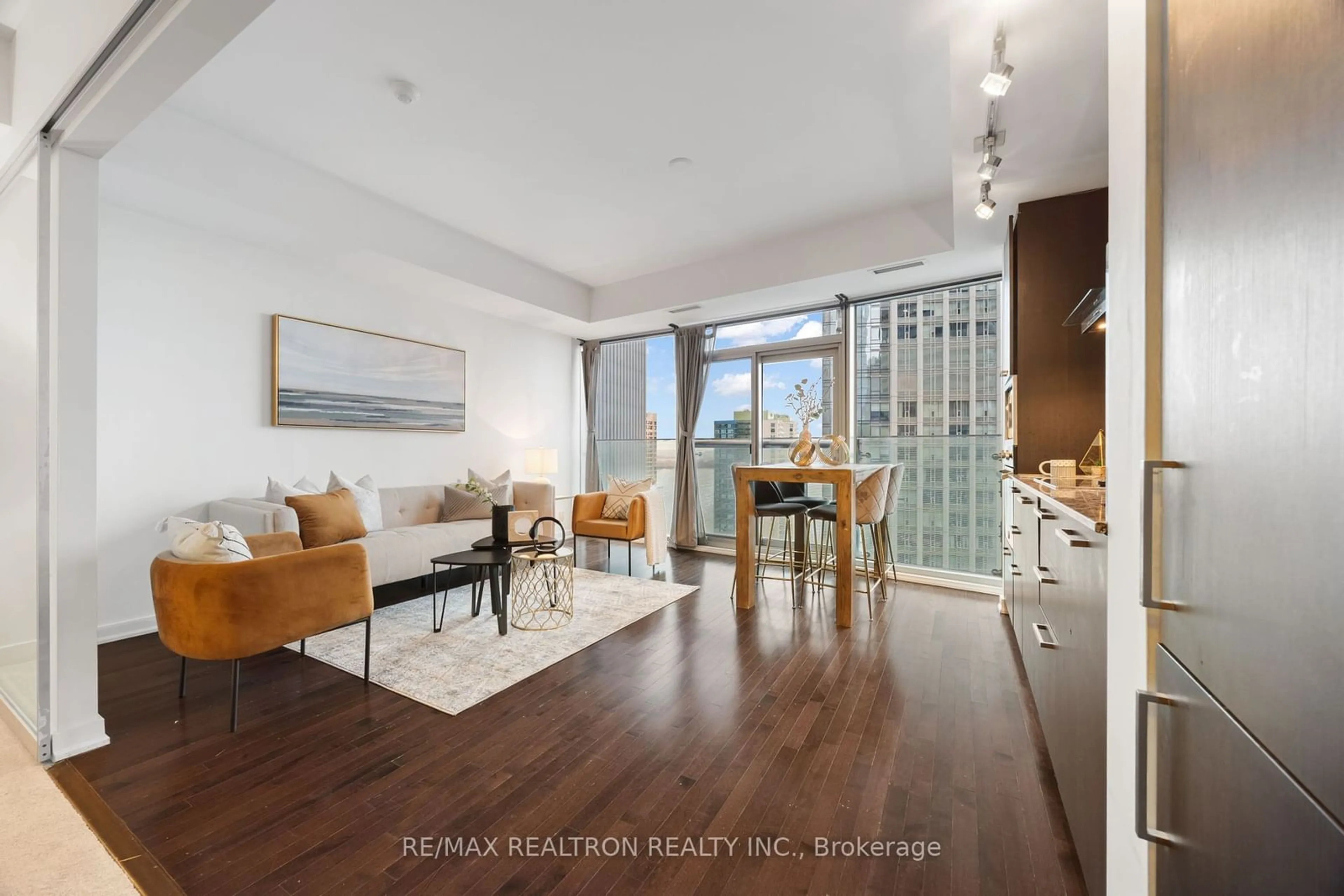 Living room, wood floors for 14 York St #2704, Toronto Ontario M5J 0B1