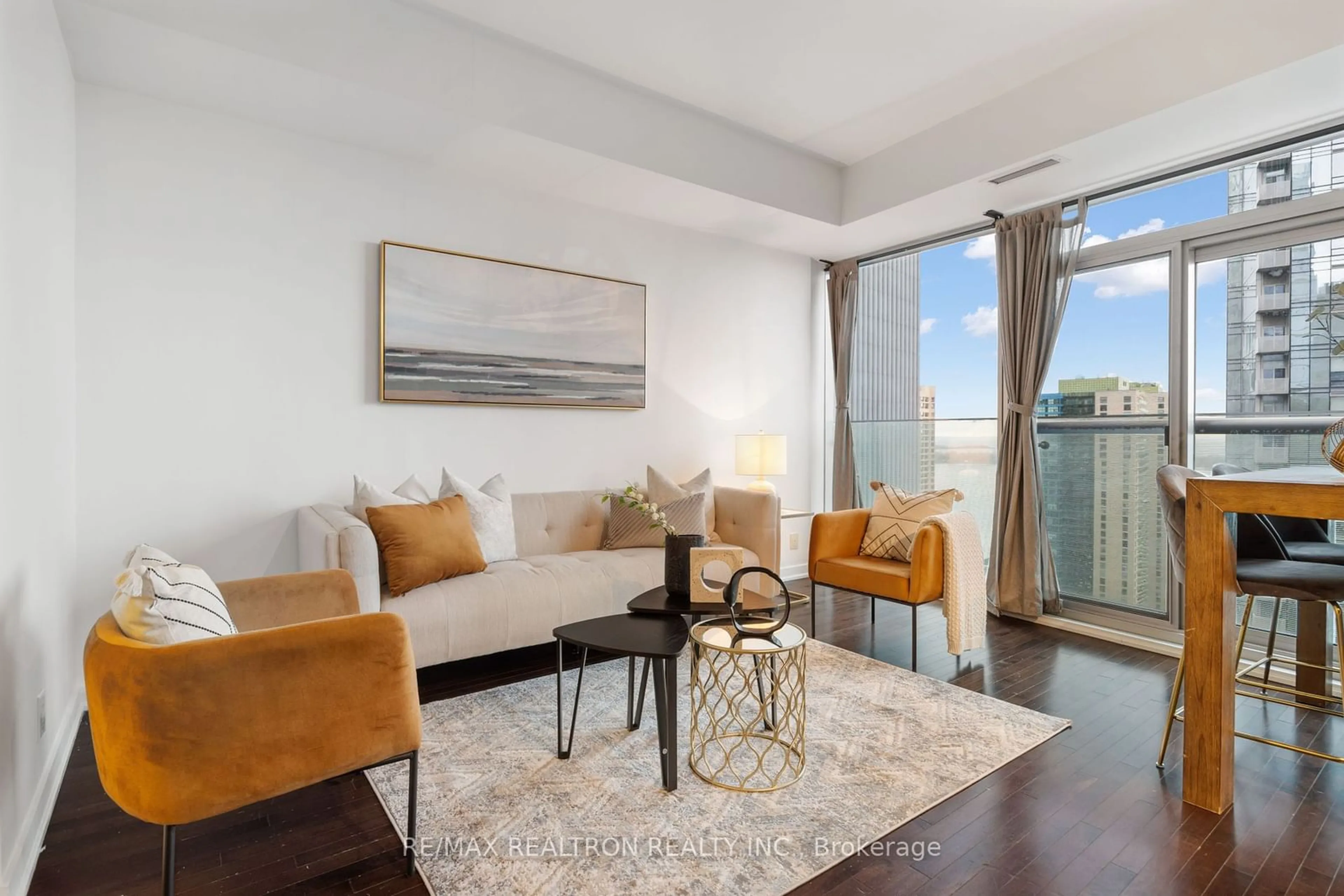 Living room, wood floors for 14 York St #2704, Toronto Ontario M5J 0B1