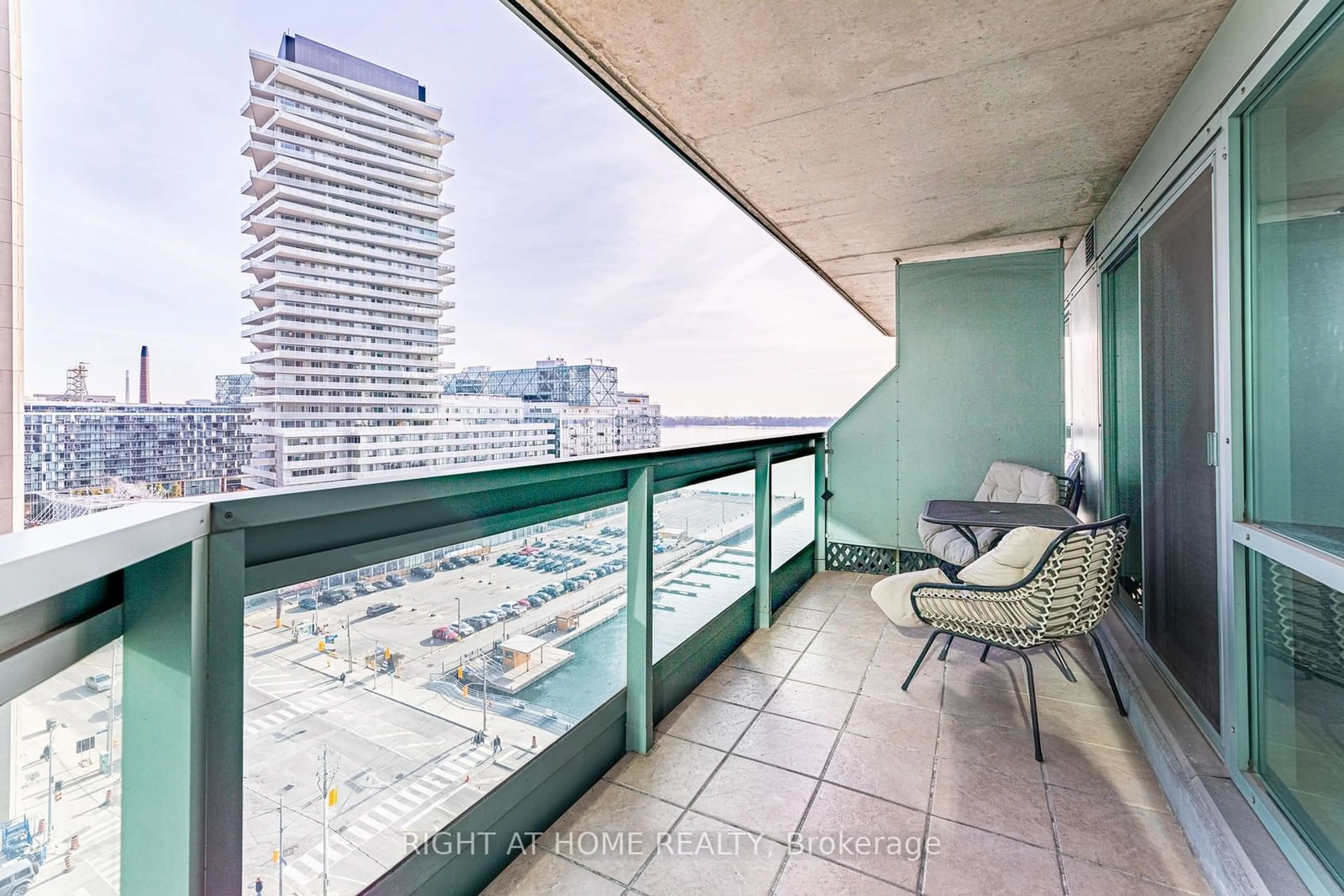 Balcony in the apartment, the street view for 10 Queens Quay #1203, Toronto Ontario M5J 2R9