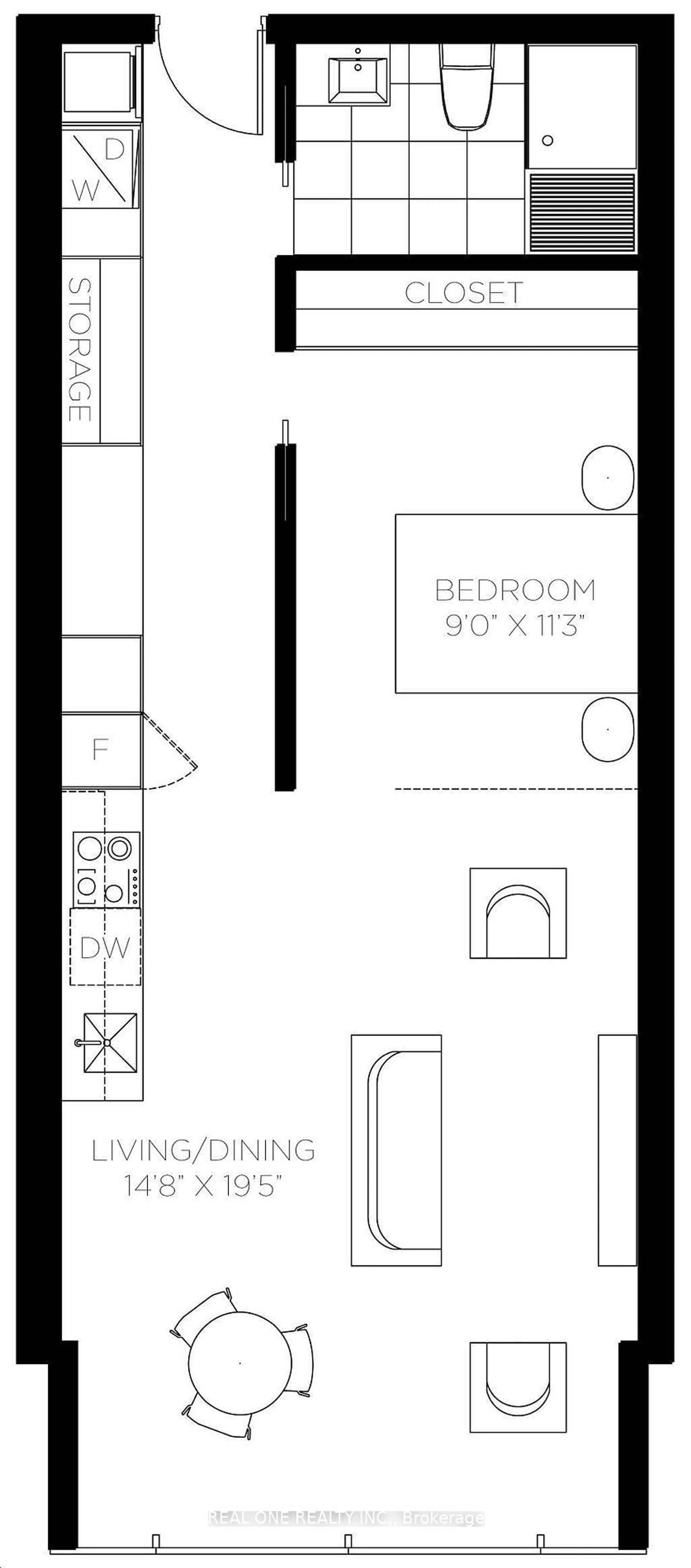 Floor plan for 629 King St #913, Toronto Ontario M5V 0G9