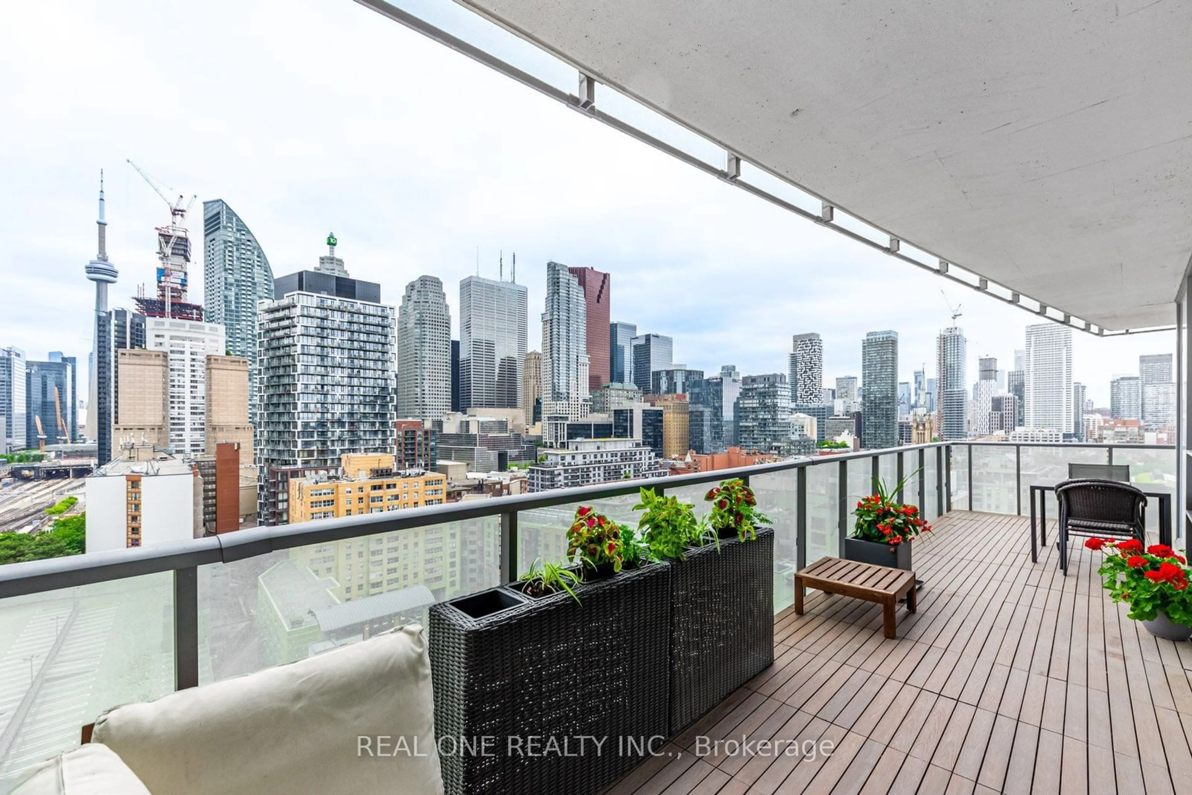 Balcony in the apartment, the view of city buildings for 1 Market St #1604, Toronto Ontario M5E 0A2