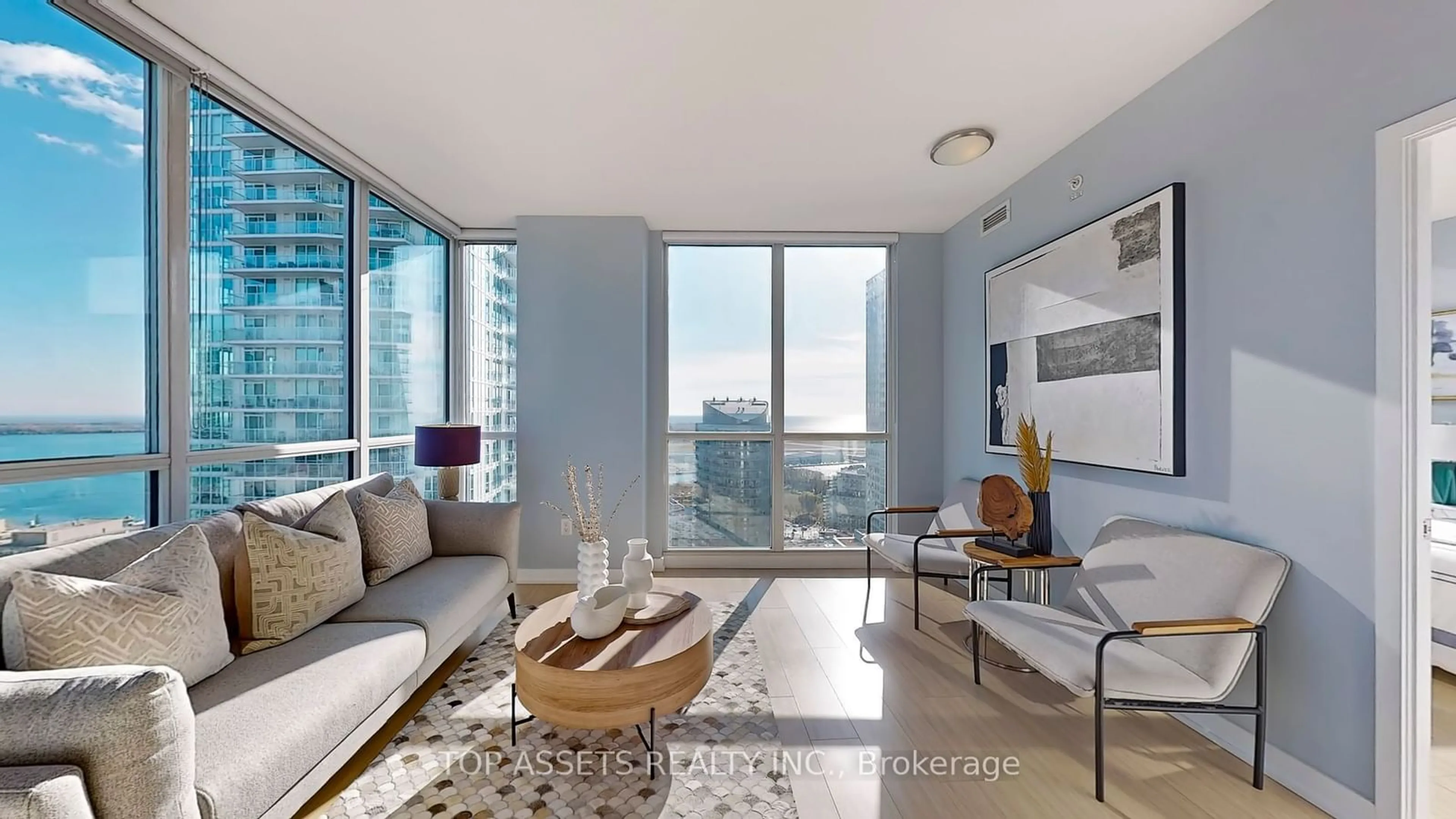 Living room, wood floors for 85 Queens Wharf Rd #3501, Toronto Ontario M5V 0J9