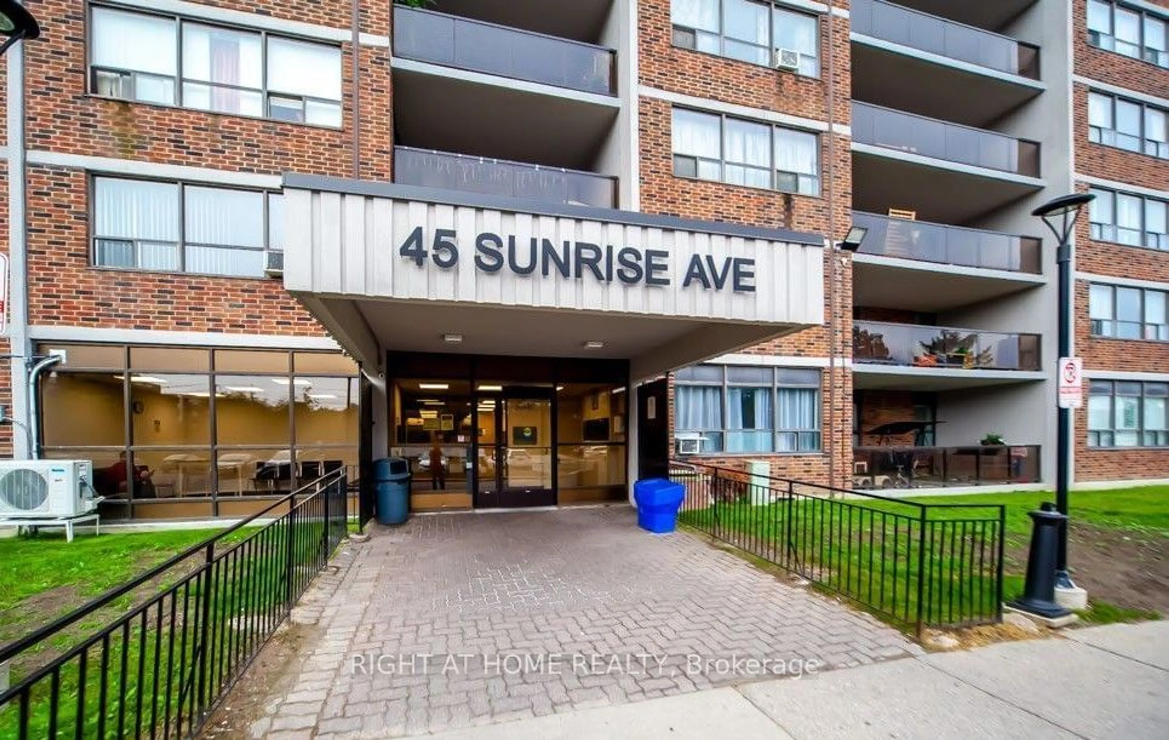 A pic from exterior of the house or condo, the front or back of building for 45 Sunrise Ave #214, Toronto Ontario M4A 2S3