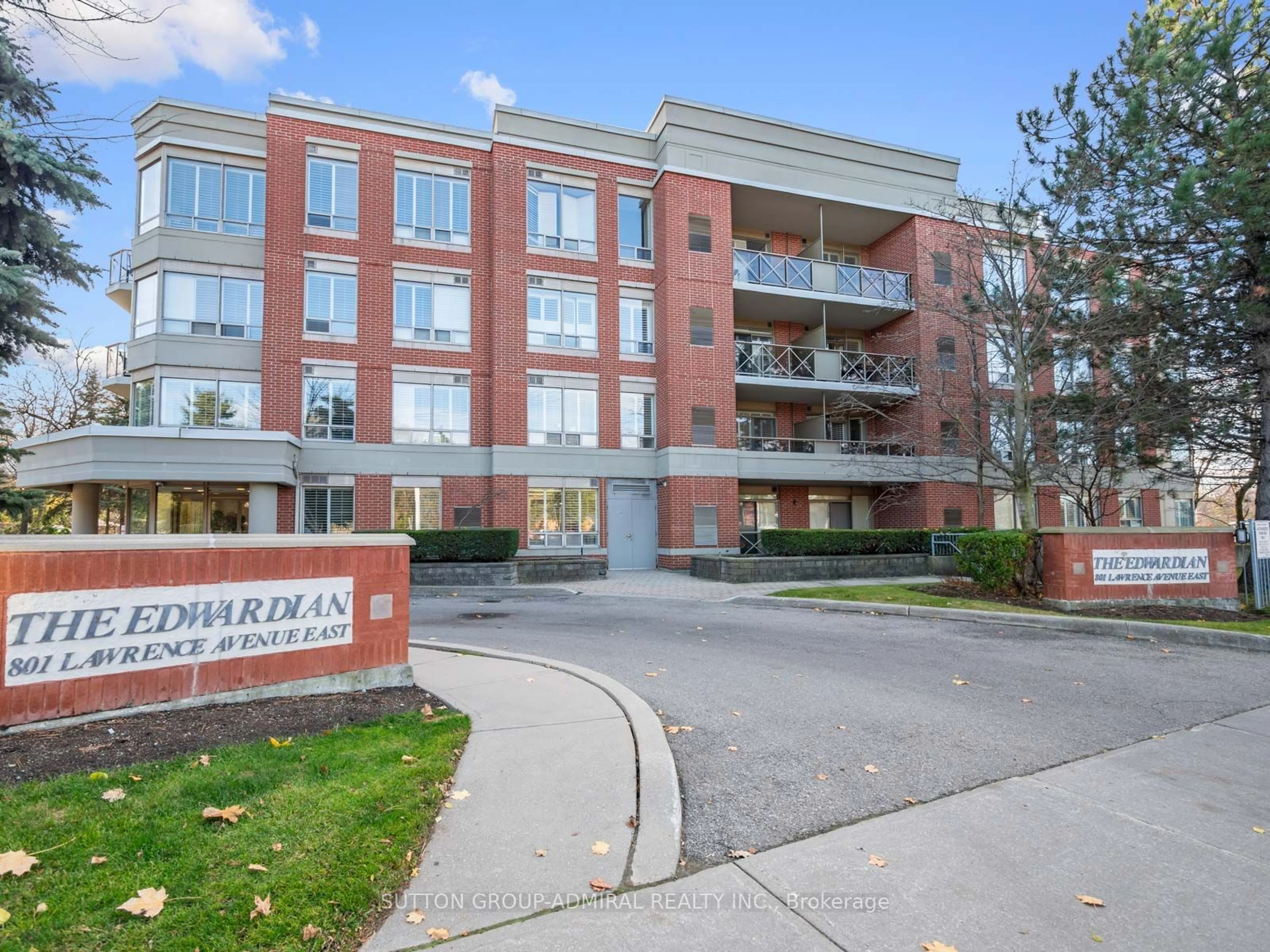 A pic from exterior of the house or condo, the front or back of building for 801 Lawrence Ave #208, Toronto Ontario M3C 3W2