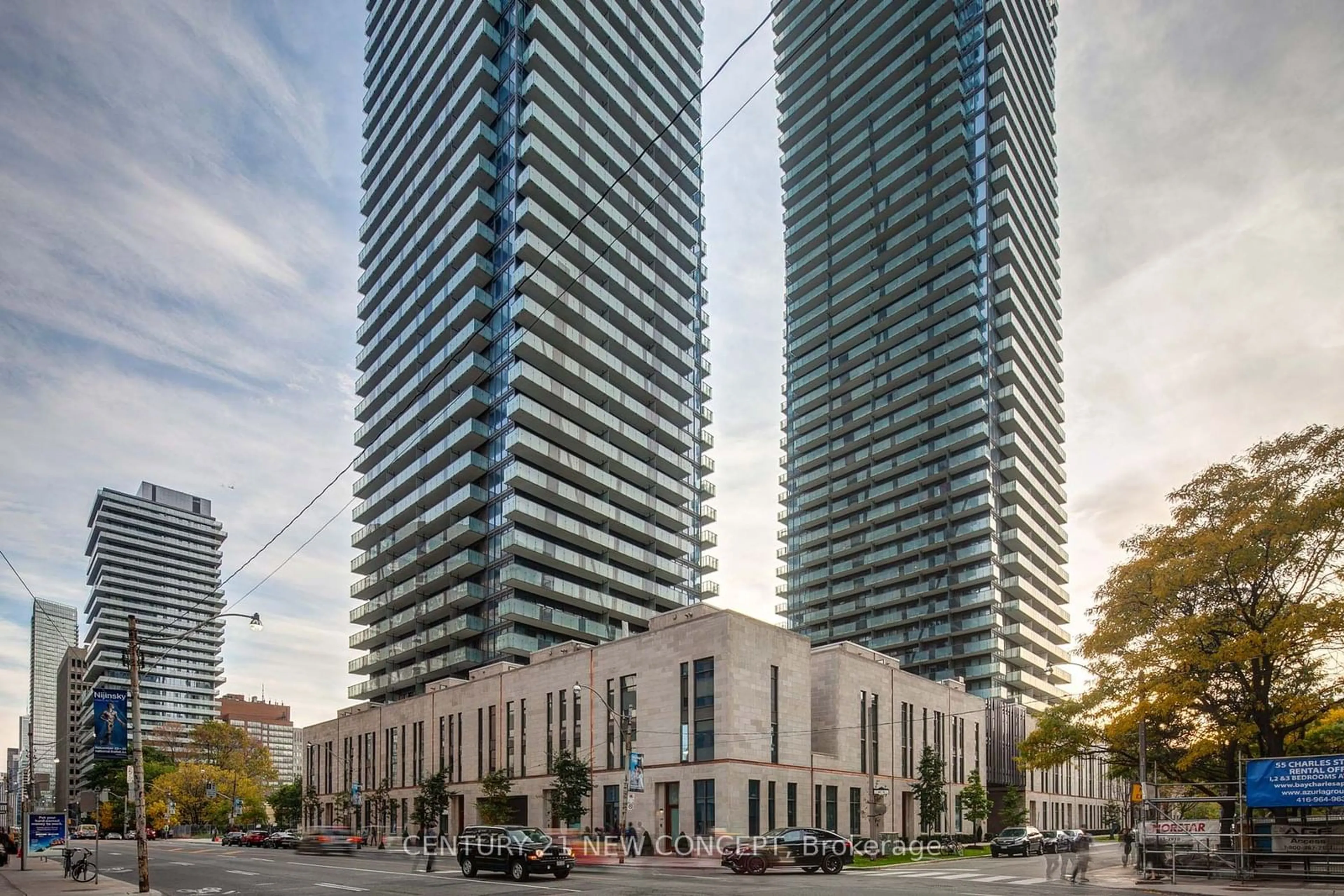 Patio, city buildings view from balcony for 65 St Mary St #1006, Toronto Ontario M5S 0A6