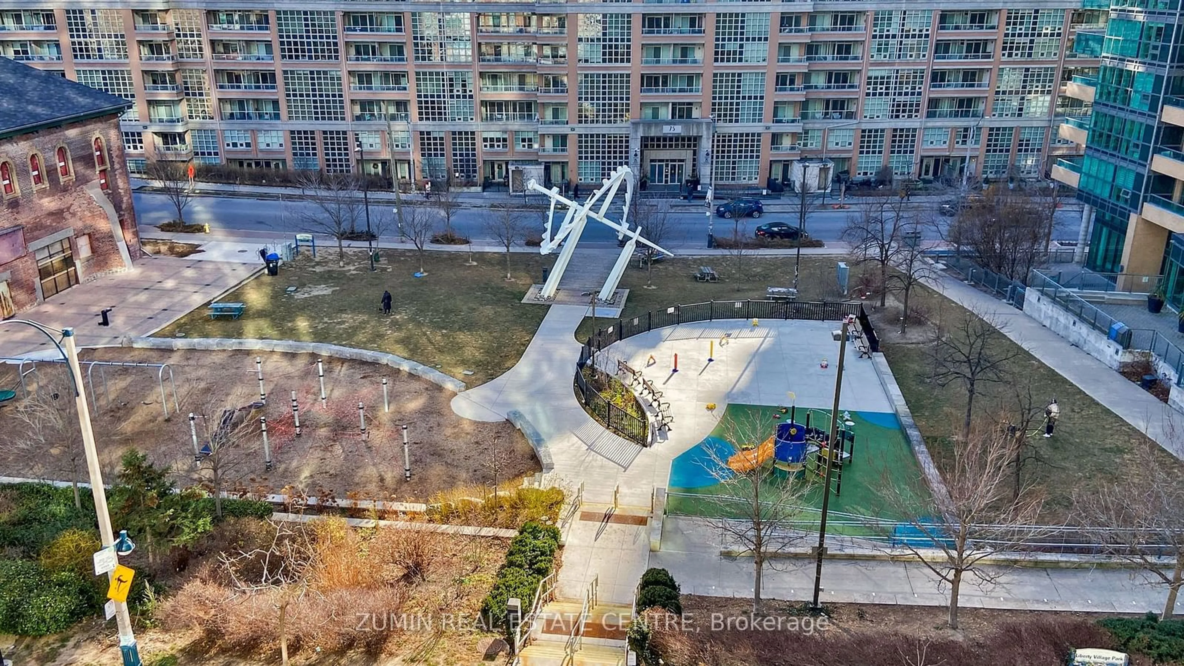 A pic from outside/outdoor area/front of a property/back of a property/a pic from drone, city buildings view from balcony for 50 Lynn Williams St #411, Toronto Ontario M6K 3R9