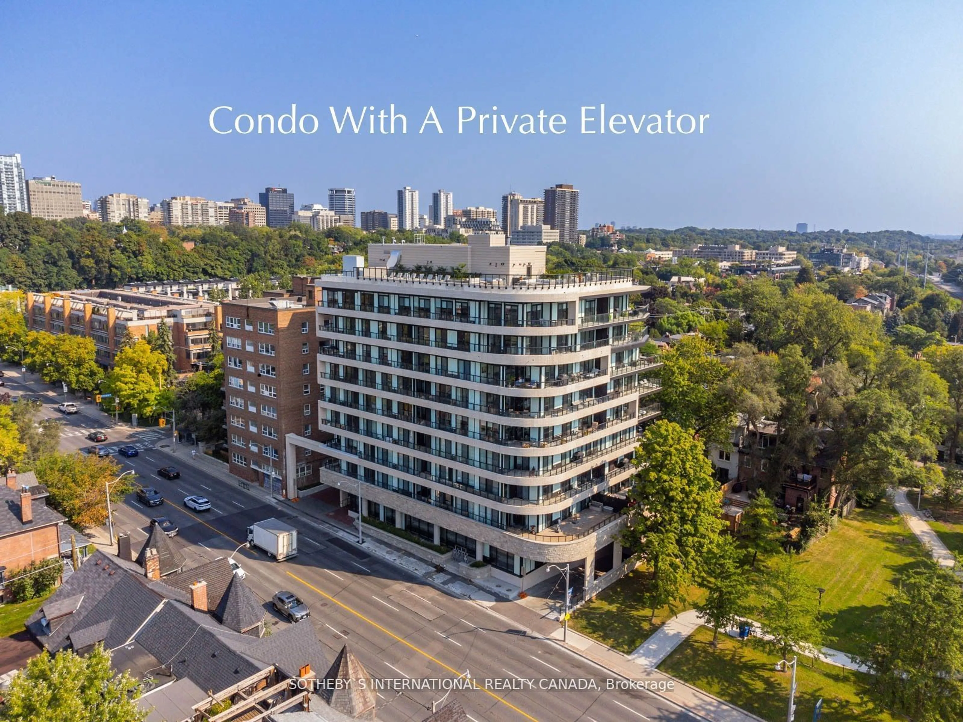 A pic from outside/outdoor area/front of a property/back of a property/a pic from drone, city buildings view from balcony for 285 Avenue Rd #501, Toronto Ontario M4V 2G8