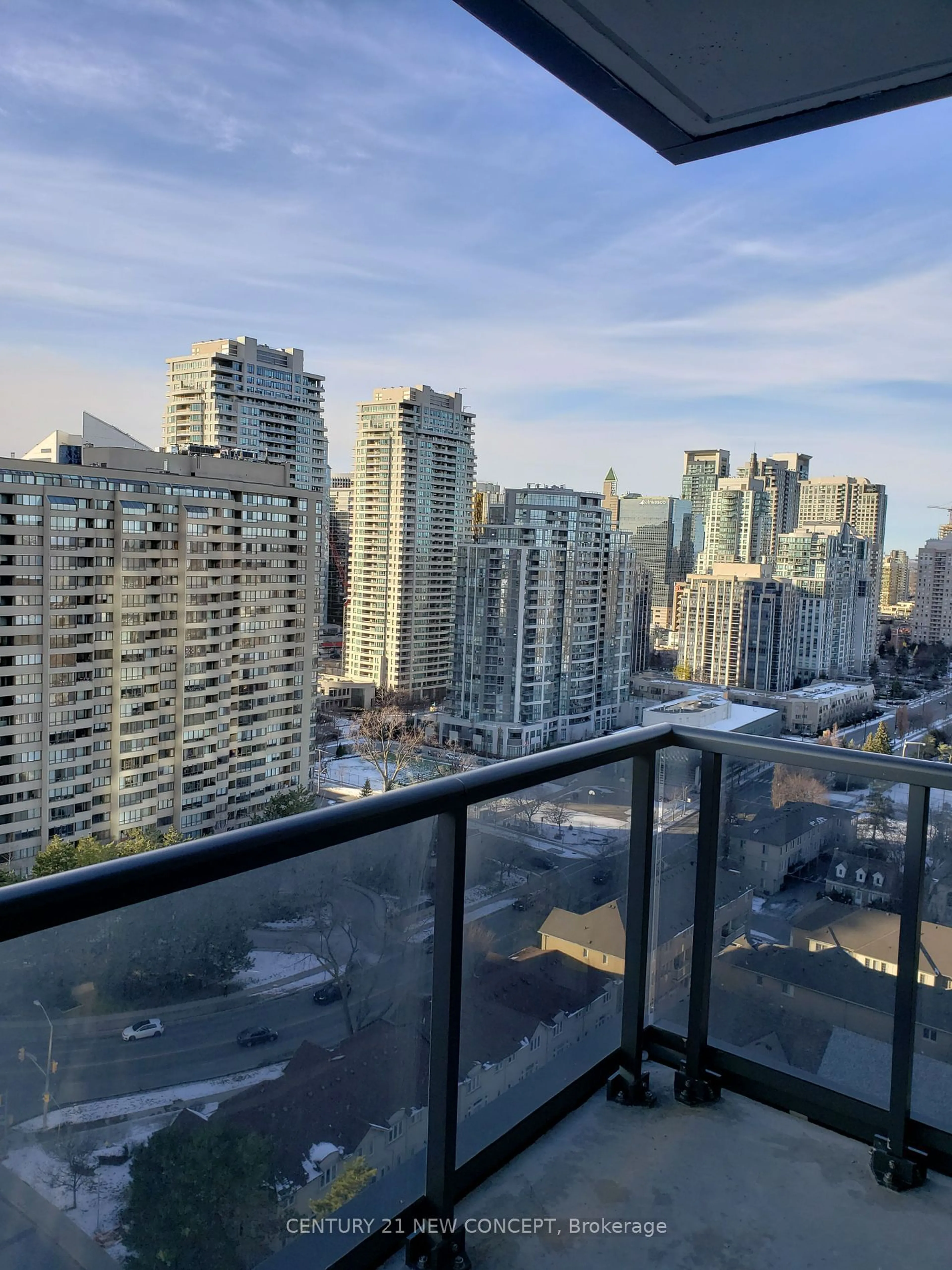 Balcony in the apartment, city buildings view from balcony for 88 Sheppard Ave #2106, Toronto Ontario M2N 6Y2