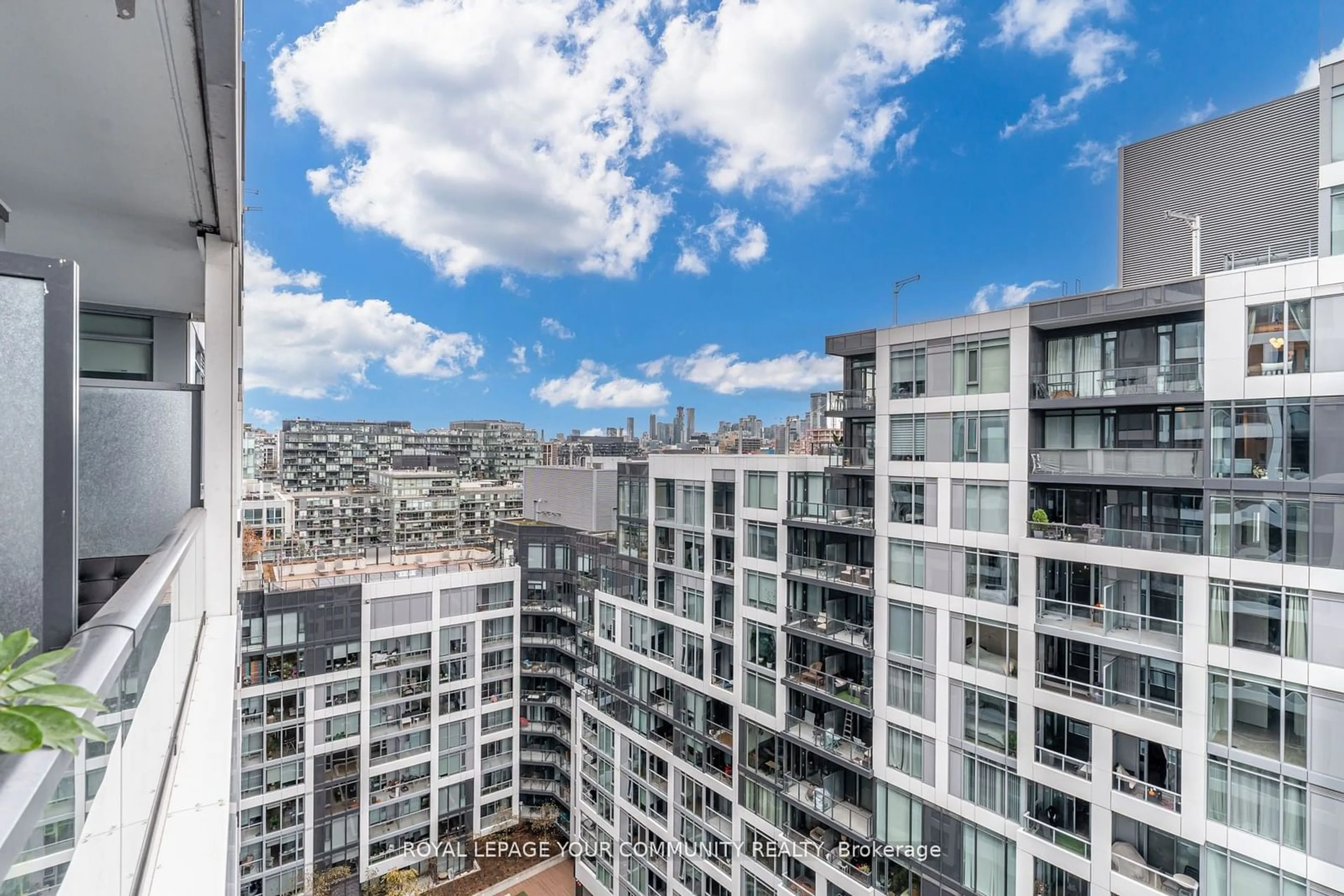 Balcony in the apartment, city buildings view from balcony for 27 Bathurst St #1516, Toronto Ontario M5V 0R1