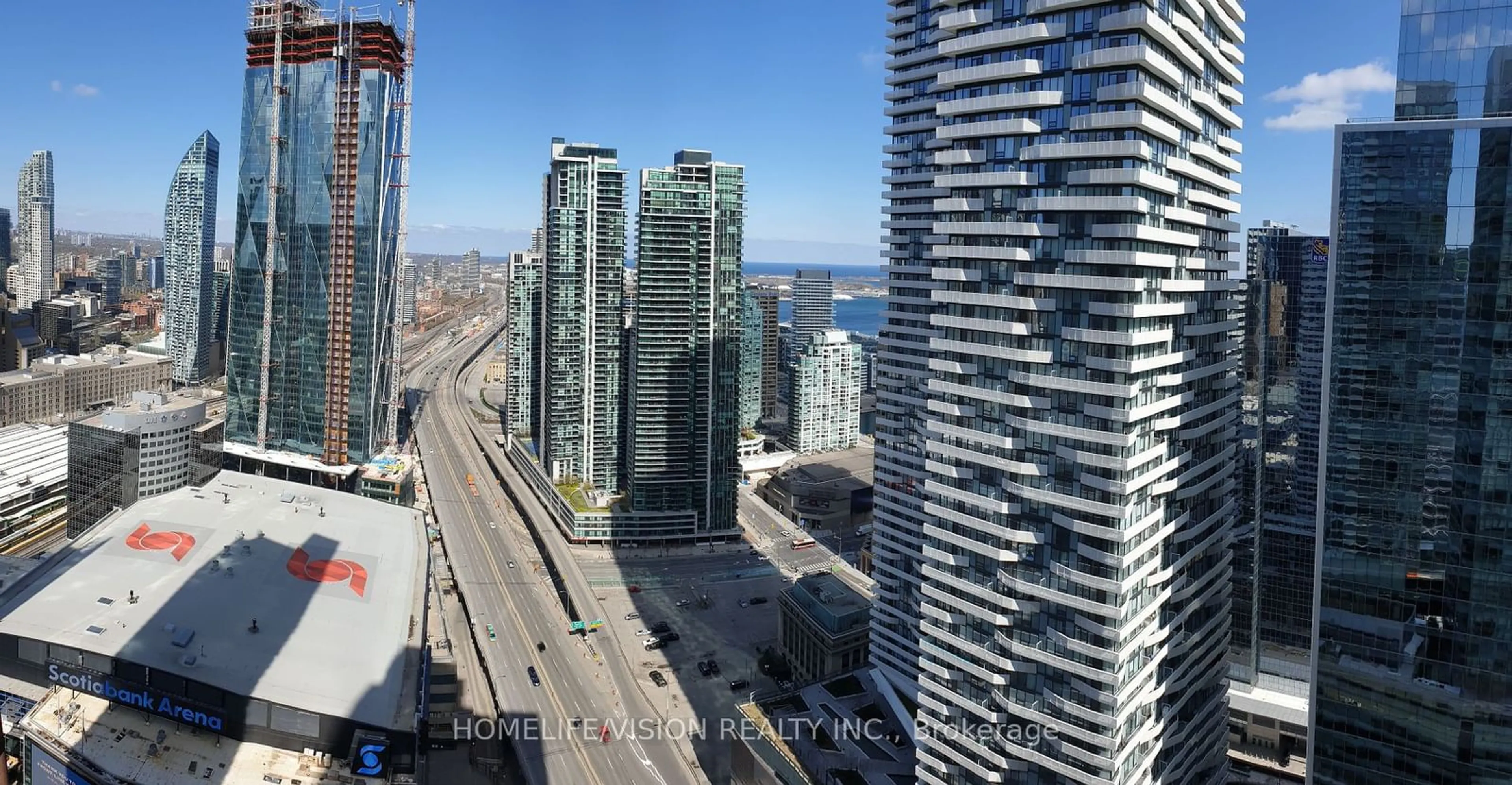 A pic from outside/outdoor area/front of a property/back of a property/a pic from drone, city buildings view from balcony for 55 Bremner Blvd #3805, Toronto Ontario M5J 0A6