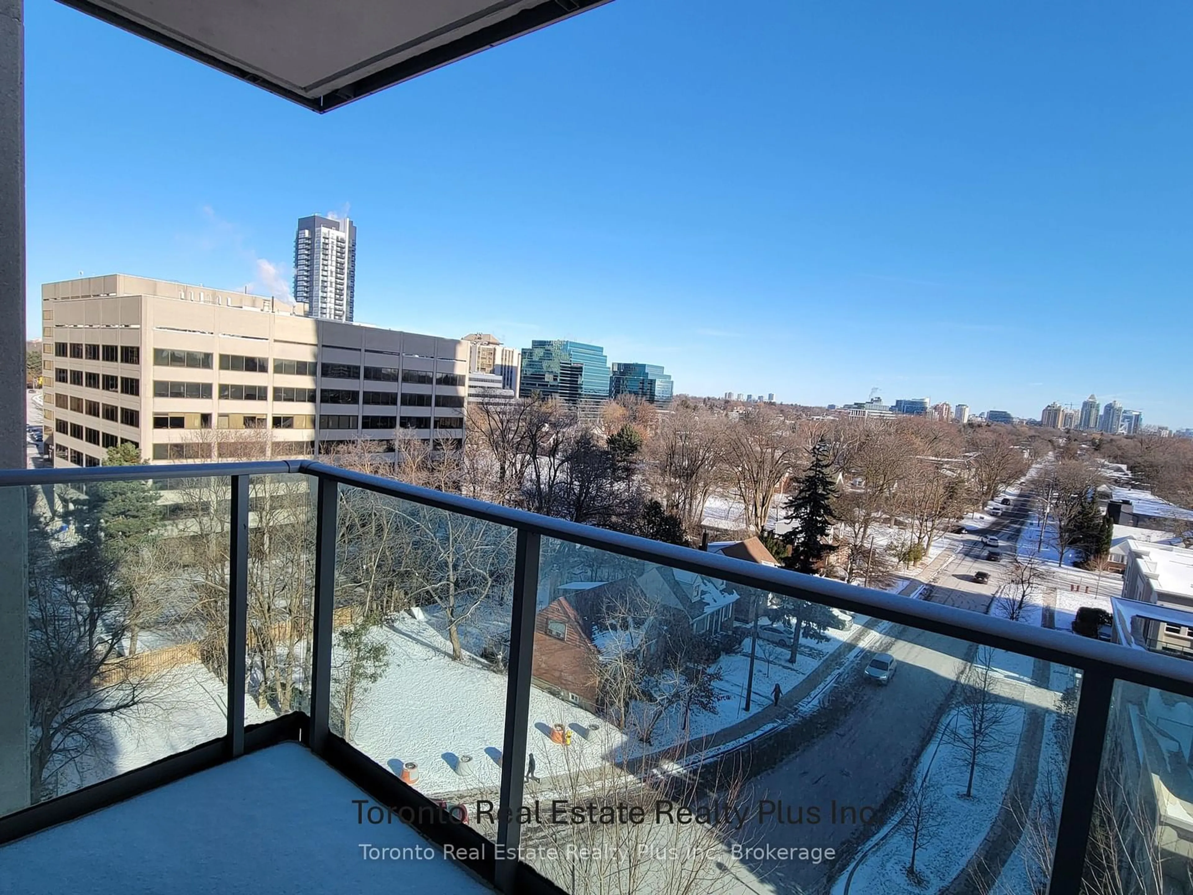 Balcony in the apartment, city buildings view from balcony for 35 Bales Ave #907, Toronto Ontario M2N 7L7