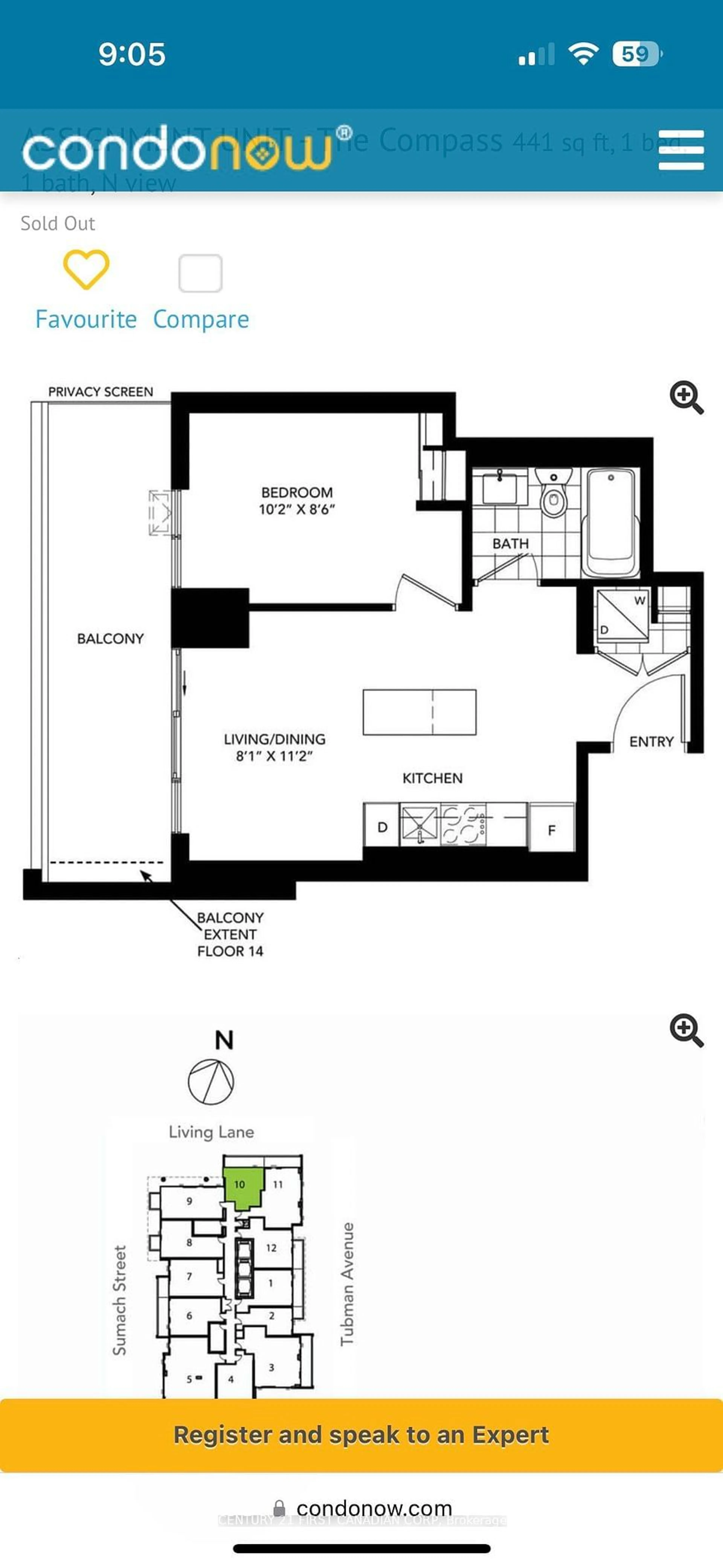 Floor plan for 225 Sumach St #2810, Toronto Ontario M5A 0P8