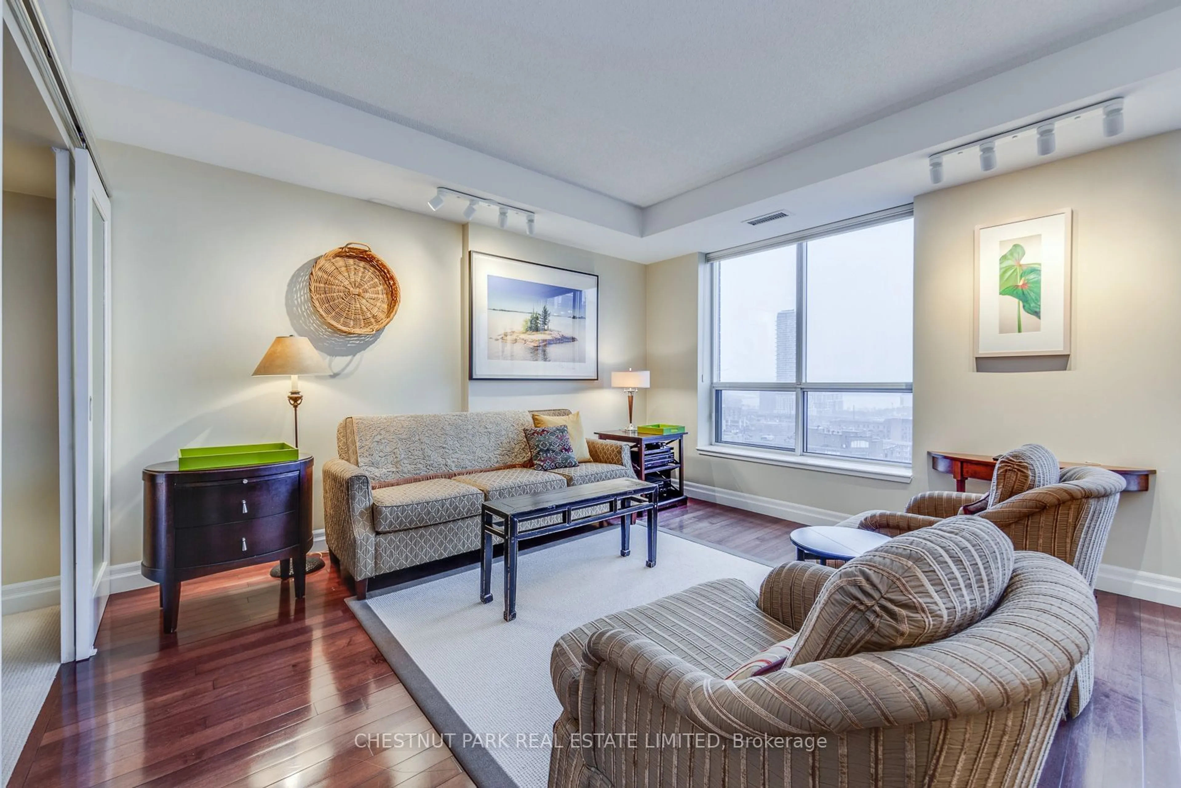 Living room with furniture, wood/laminate floor for 168 King St #PH1605, Toronto Ontario M5A 4S4