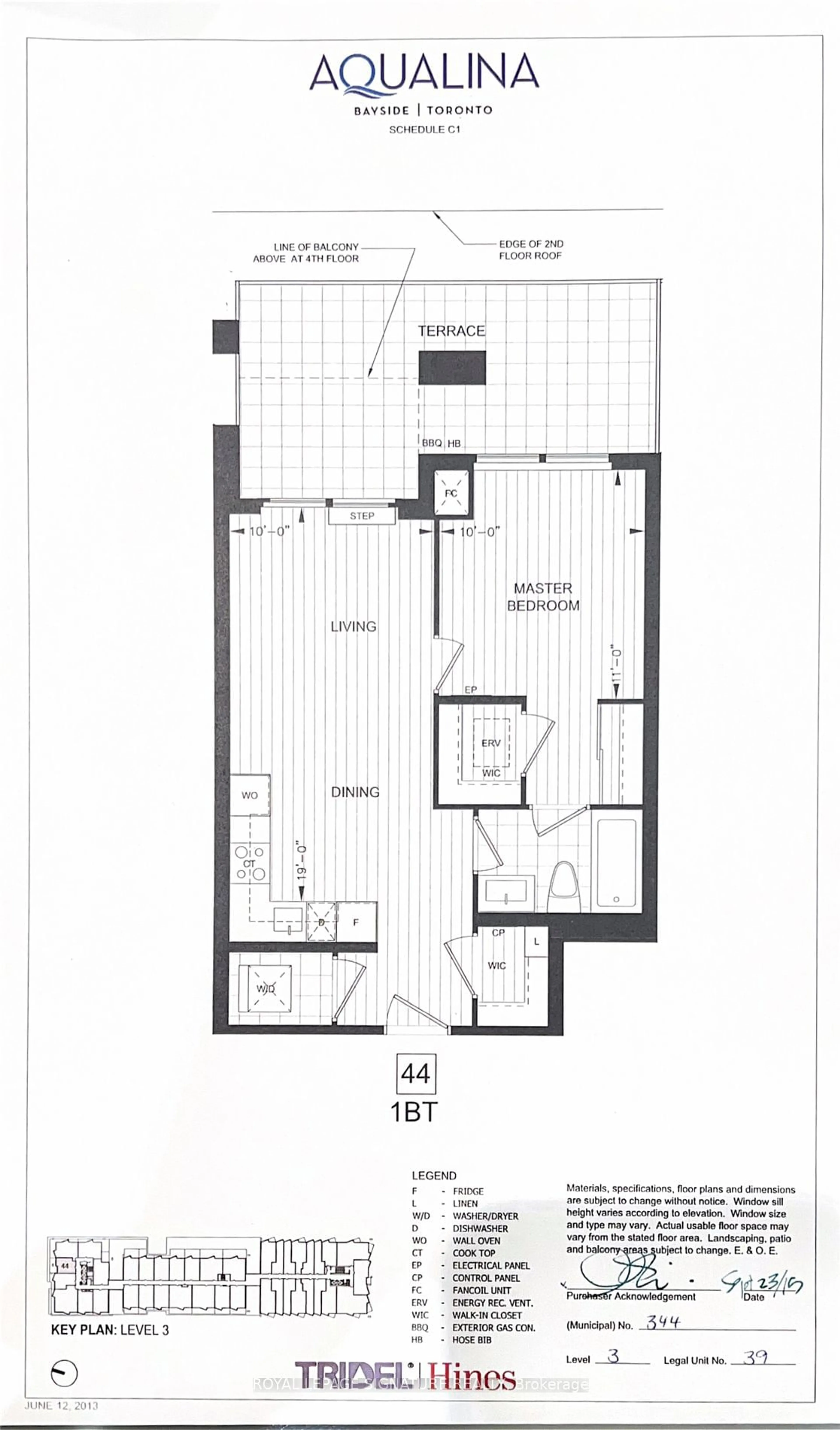 Floor plan for 15 Merchants' Wharf #344, Toronto Ontario M5A 0N8